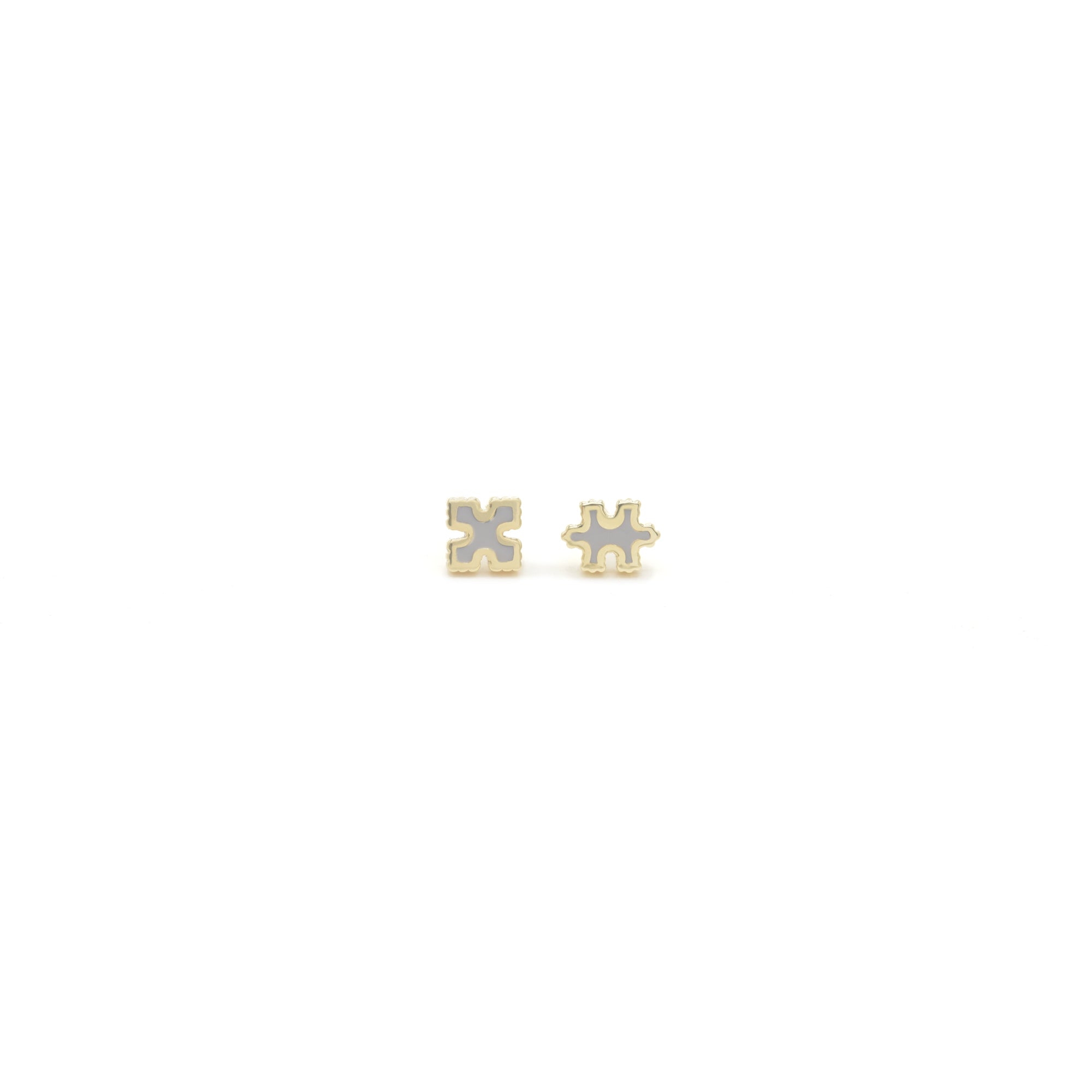 Side by Side Studs Pair of gold puzzle piece earrings Bondeye Jewelry