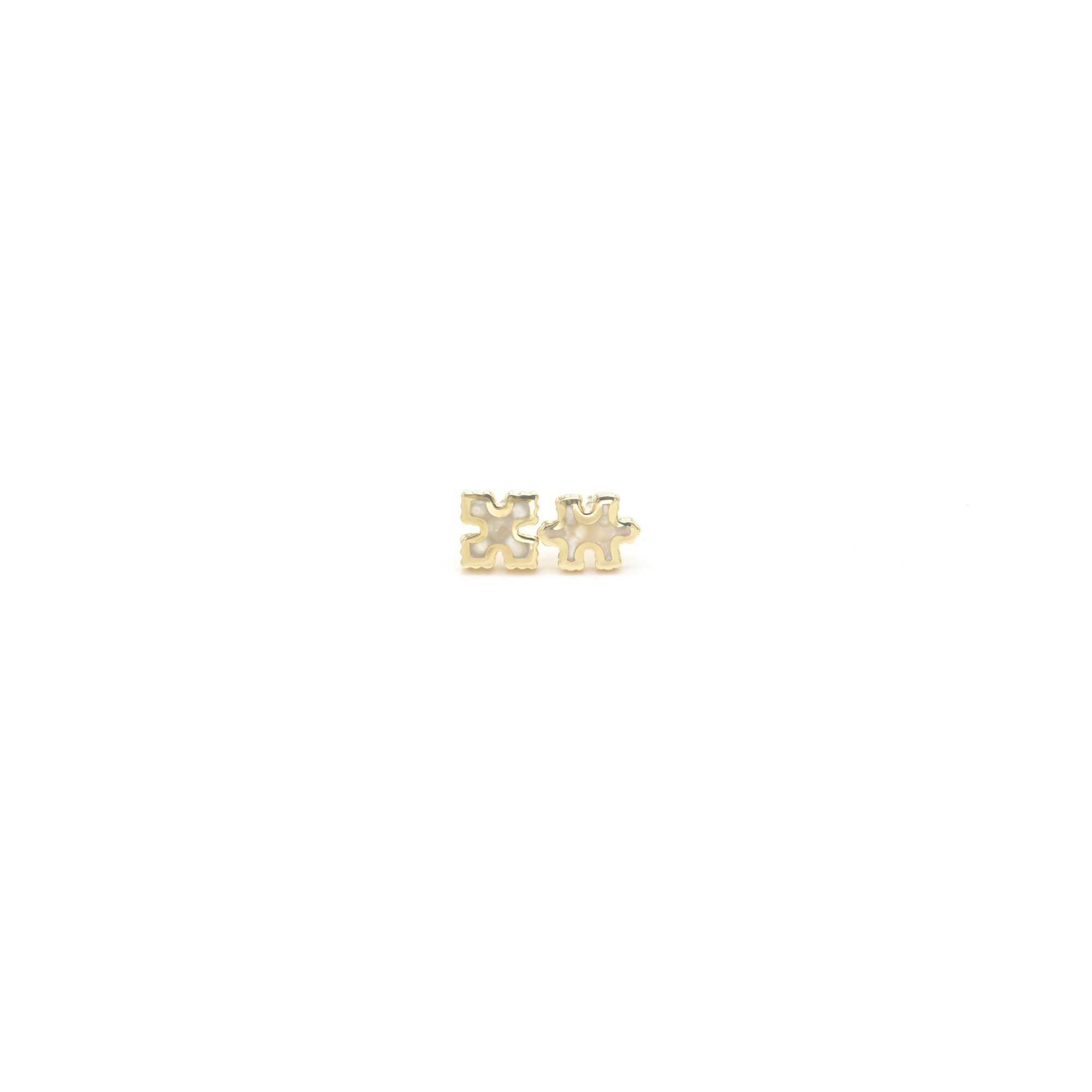 Side by Side Studs Pair of gold puzzle piece earrings Bondeye Jewelry