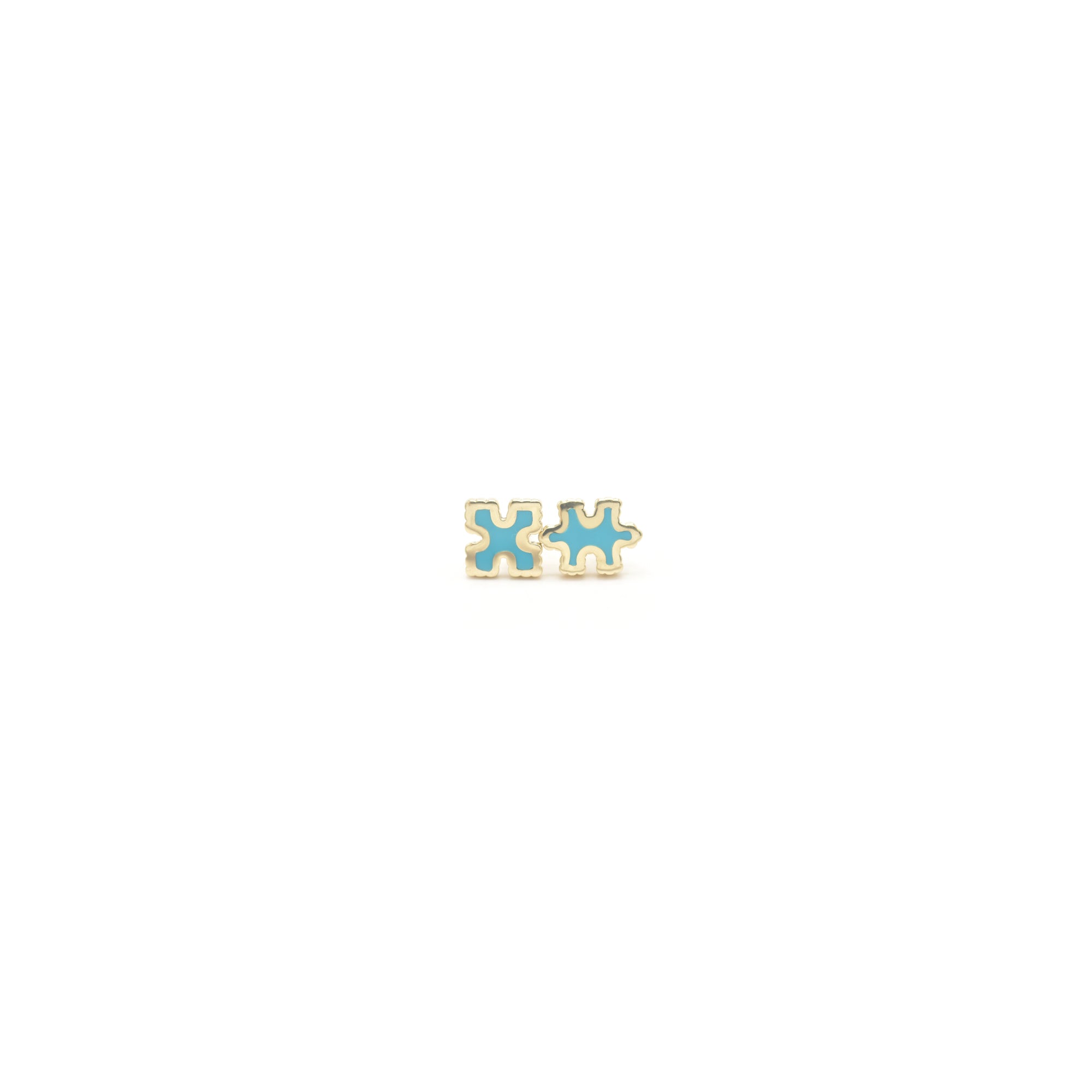 Side by Side Studs Pair of gold puzzle piece earrings Bondeye Jewelry