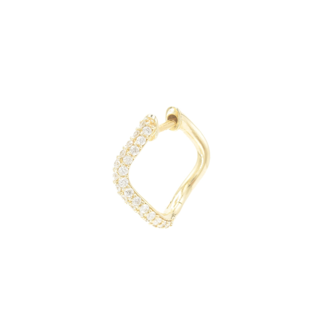 Small Hinged Wave Hoops, Pavé Diamonds (Front Only)