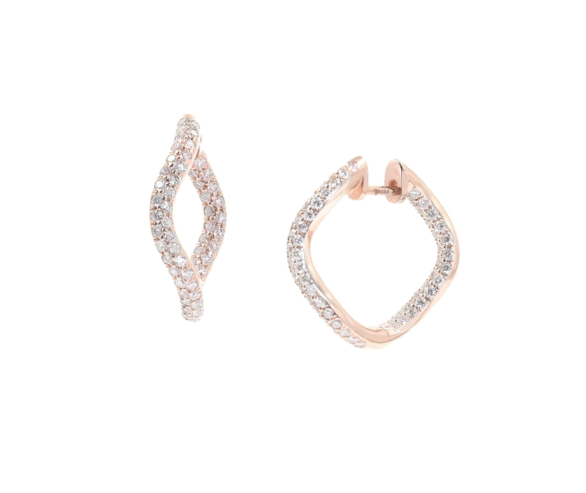Double Diamond Pavé Wave Hoop Earrings BONDEYE JEWELRY ® Rose Gold