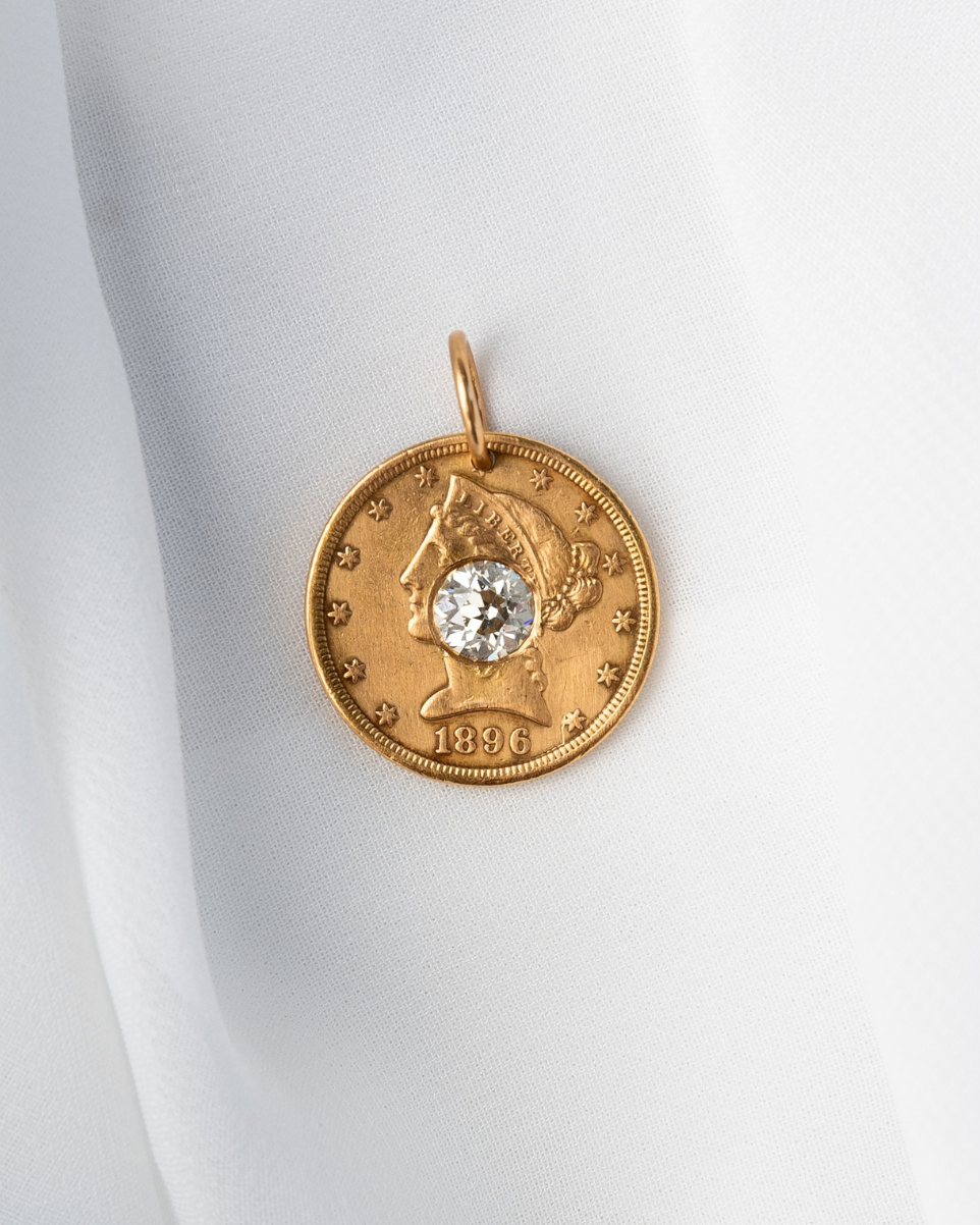 1896 Large Vintage 22K Gold Coin Pendant