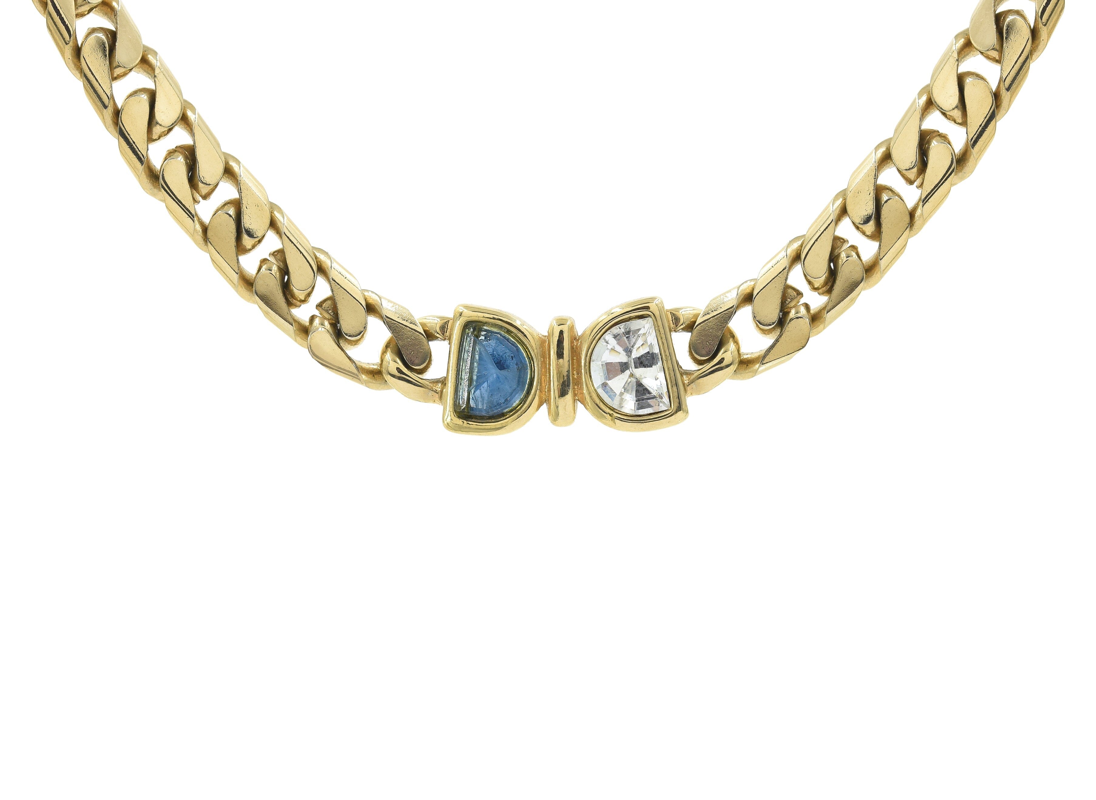 18K Vintage Curb Chain with Stone Inlay Necklaces - BONDEYE JEWELRY ®