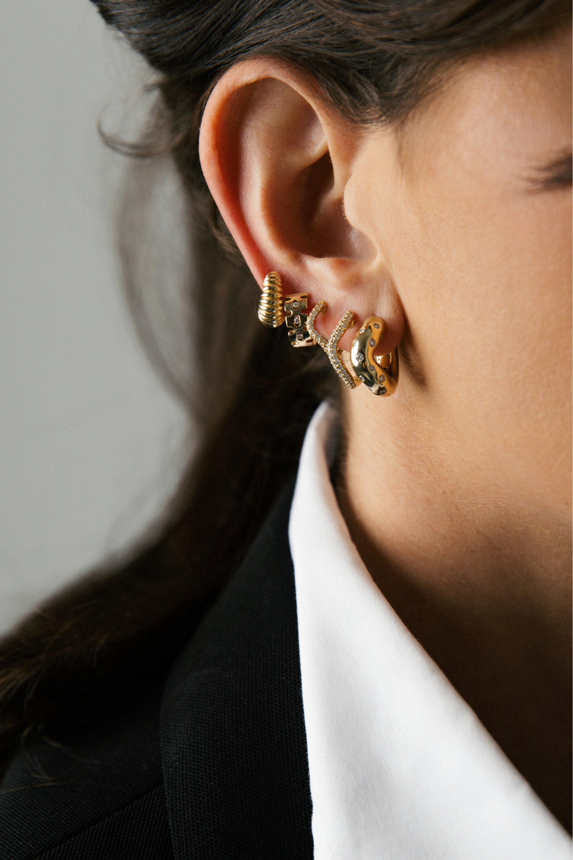 Large Hinged Wave Hoops, Full Pavé Diamonds