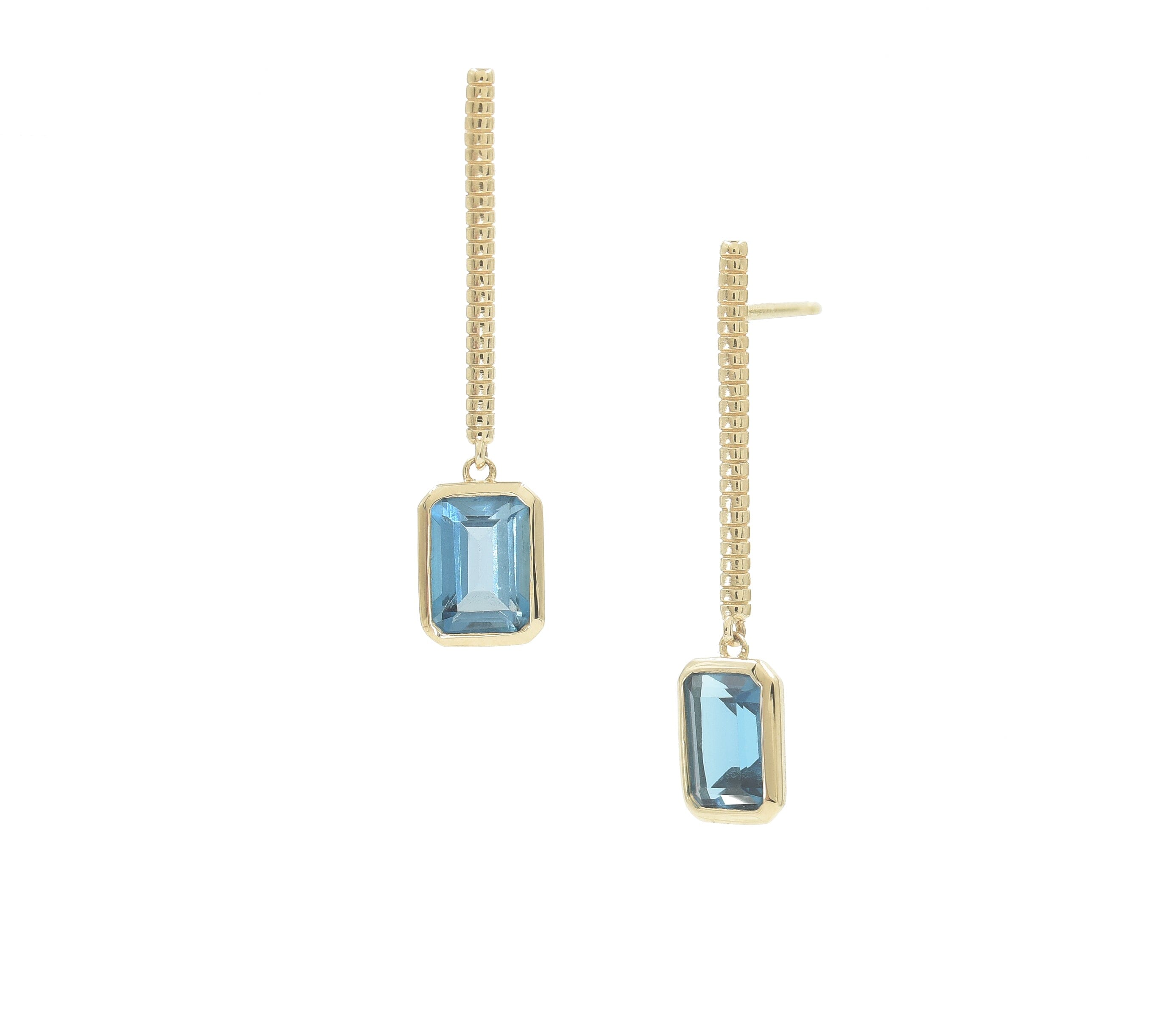 Blueberry Emerald Cut Jollie Gold Bar Earrings Earrings - BONDEYE JEWELRY ®
