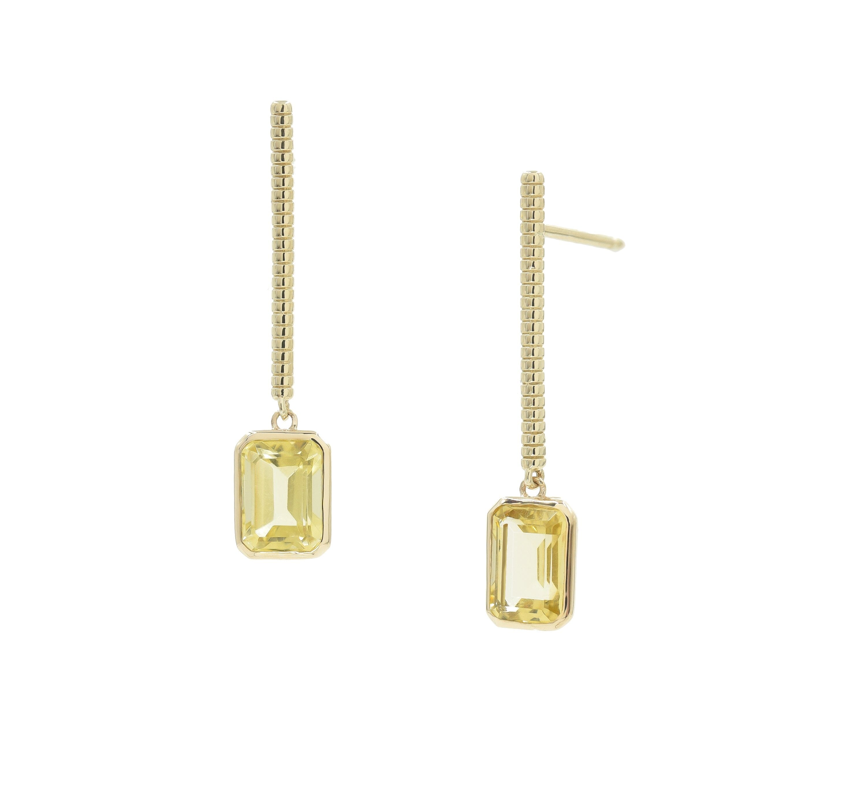 Lemon Drop Emerald Cut Jollie Gold Bar Earrings Earrings - BONDEYE JEWELRY ®