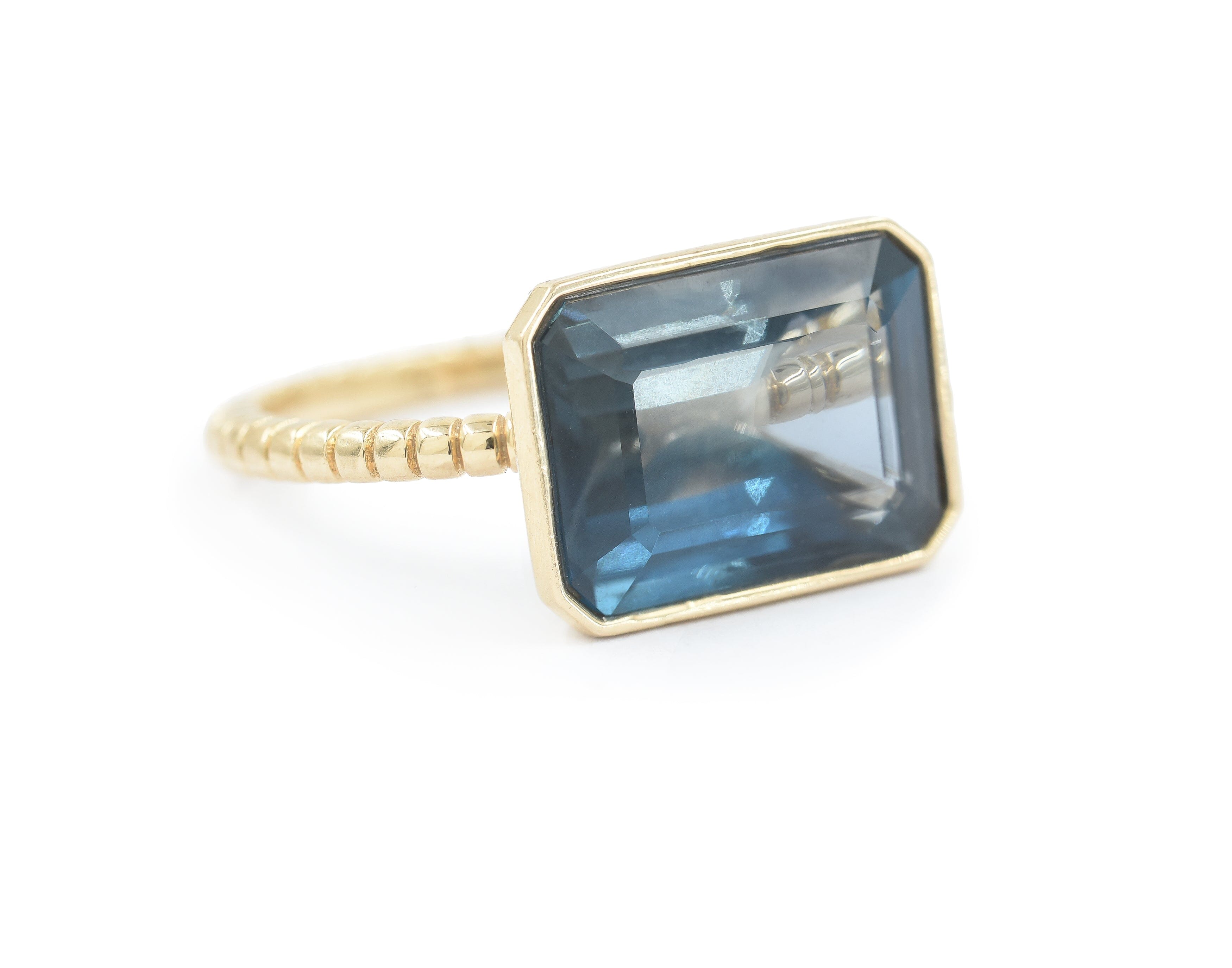 London Blue Topaz Emerald Cut Jollie Ring Rings - BONDEYE JEWELRY ®