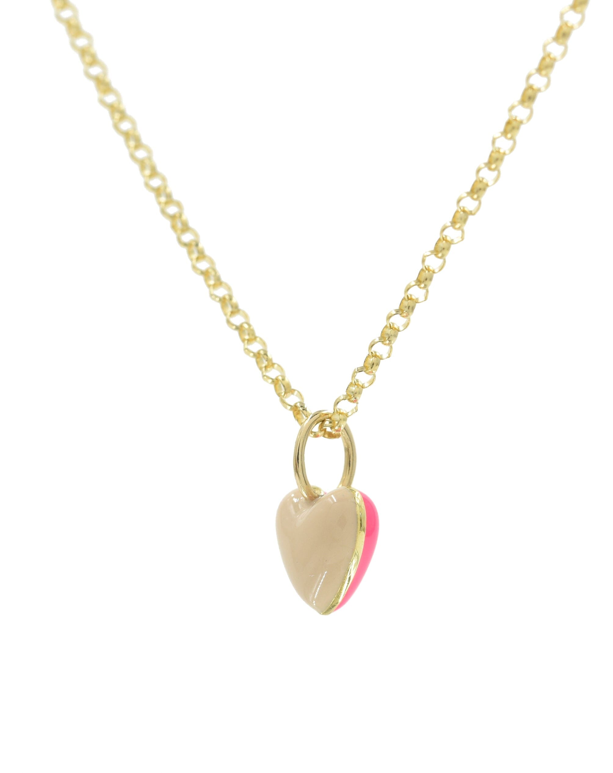 Neon Pink &amp; Nude Beige Enamel Heart Necklaces - BONDEYE JEWELRY ®