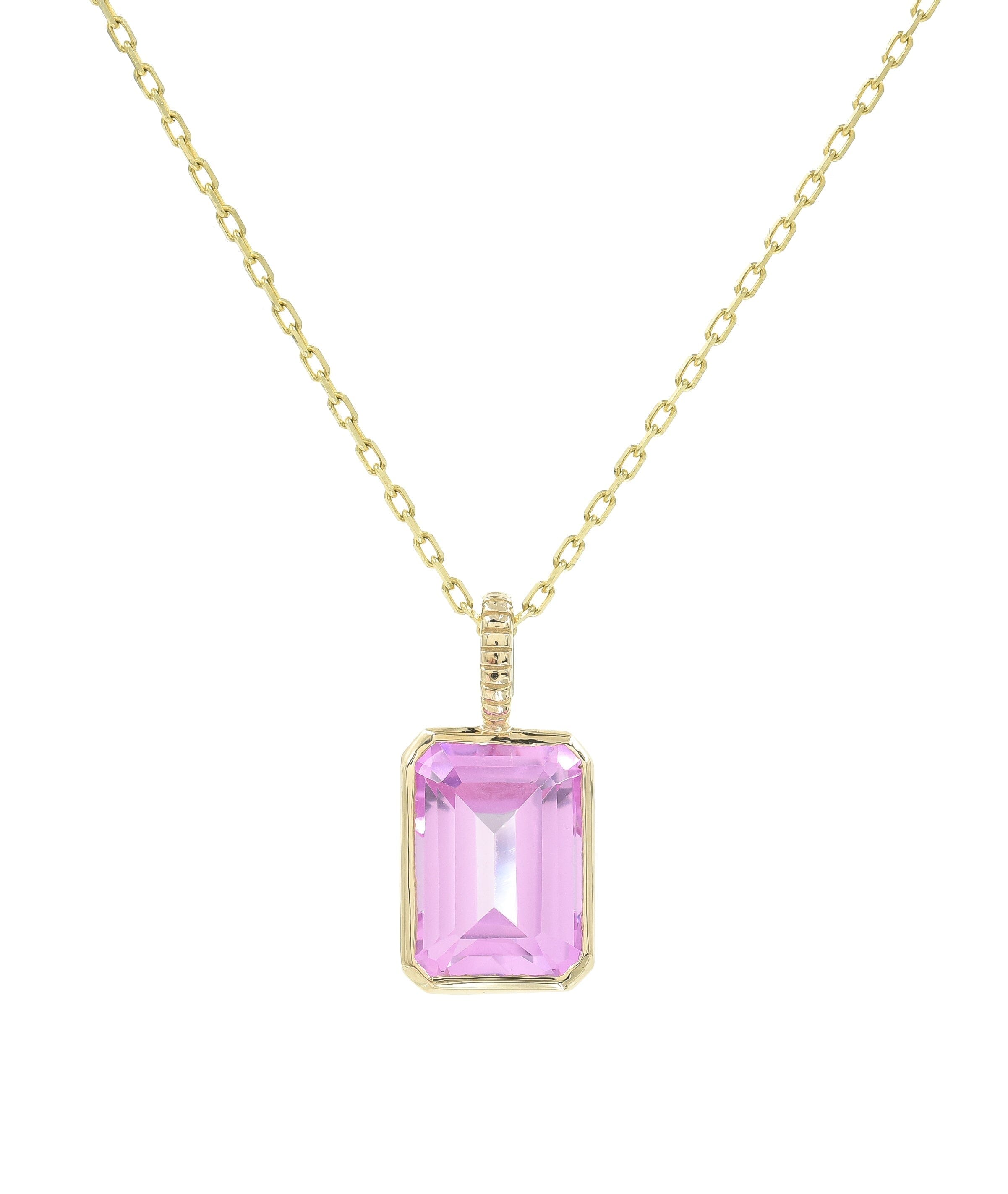 Pink Topaz Emerald Cut DETACHABLE Jollie Pendant &amp; Chain Necklaces - BONDEYE JEWELRY ®