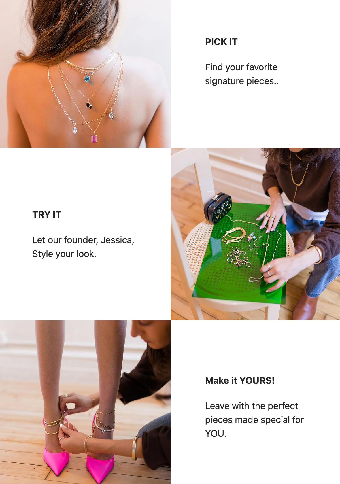 Styling Session directions to schedule a session with Founder Jessica Klein of Bondeye Jewelry