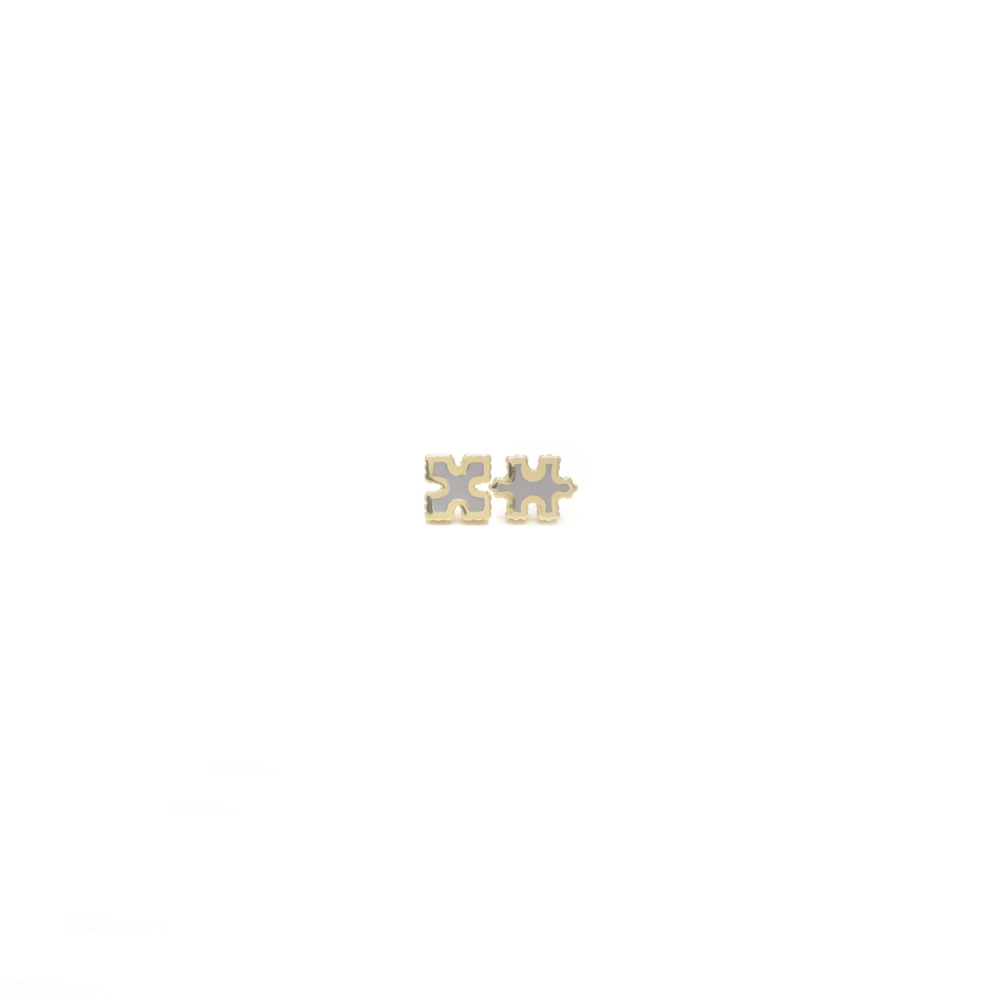 Side by Side Studs Pair of gold puzzle piece earrings Bondeye Jewelry