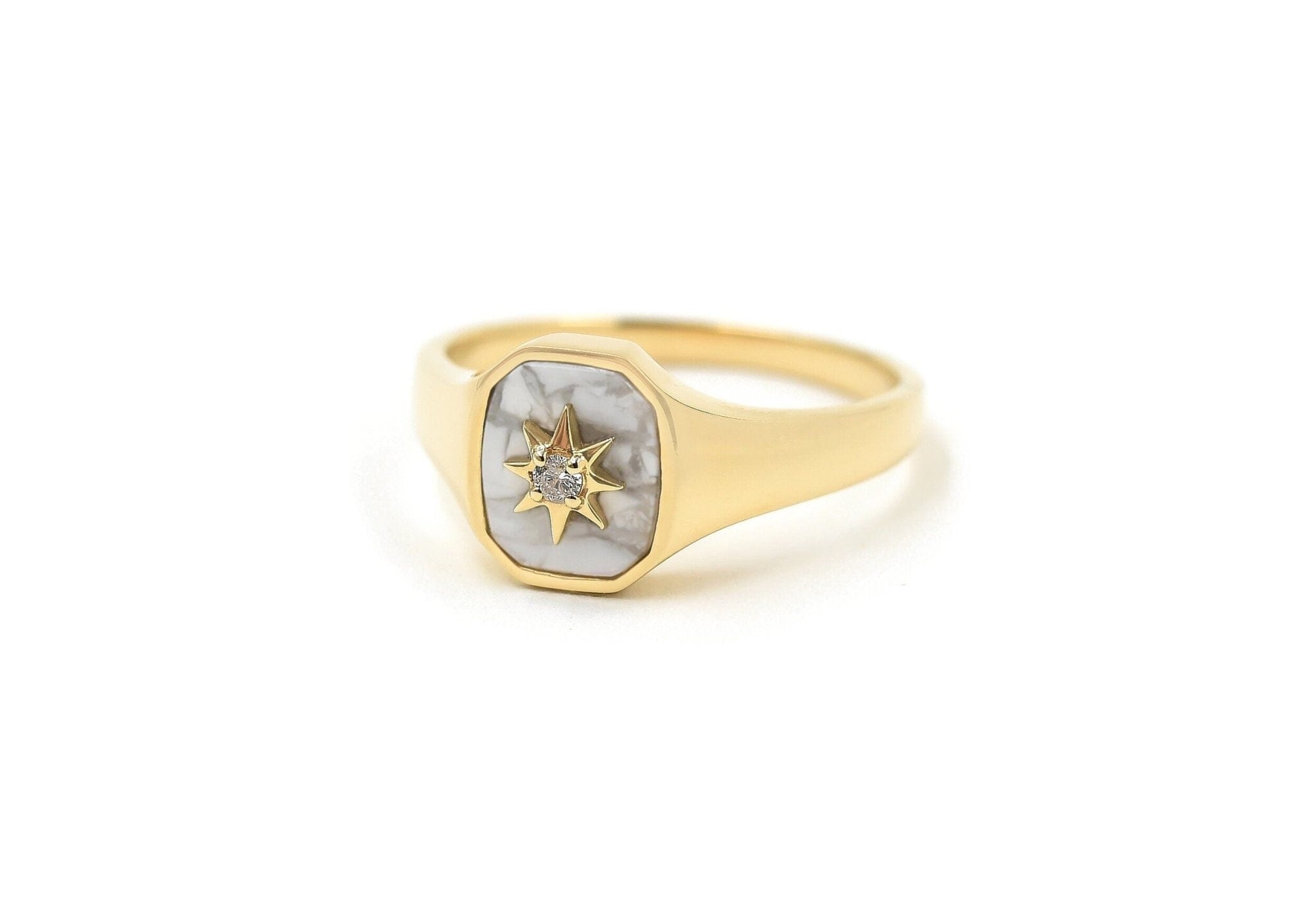 Star Diamond Howlite Signet Rings - BONDEYE JEWELRY ®