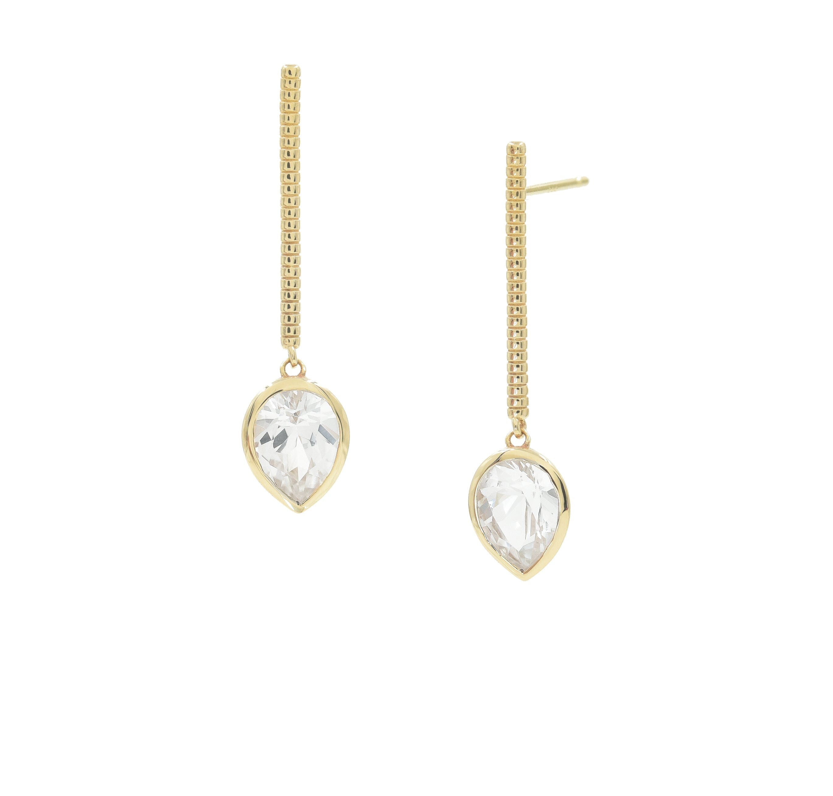 White Pear Cut Jollie Gold Bar Earrings Earrings - BONDEYE JEWELRY ®