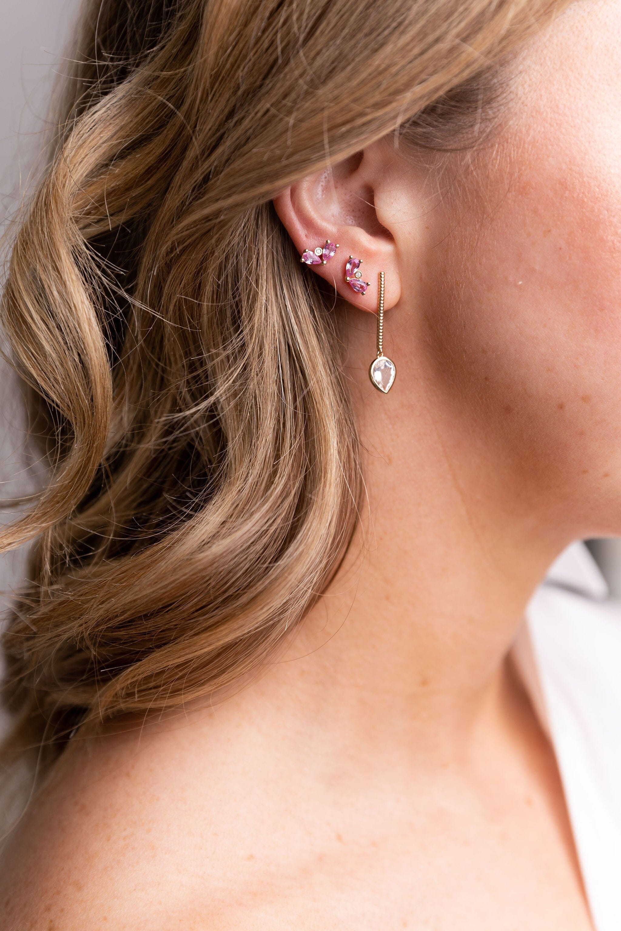 White Pear Cut Jollie Gold Bar Earrings Earrings - BONDEYE JEWELRY ®