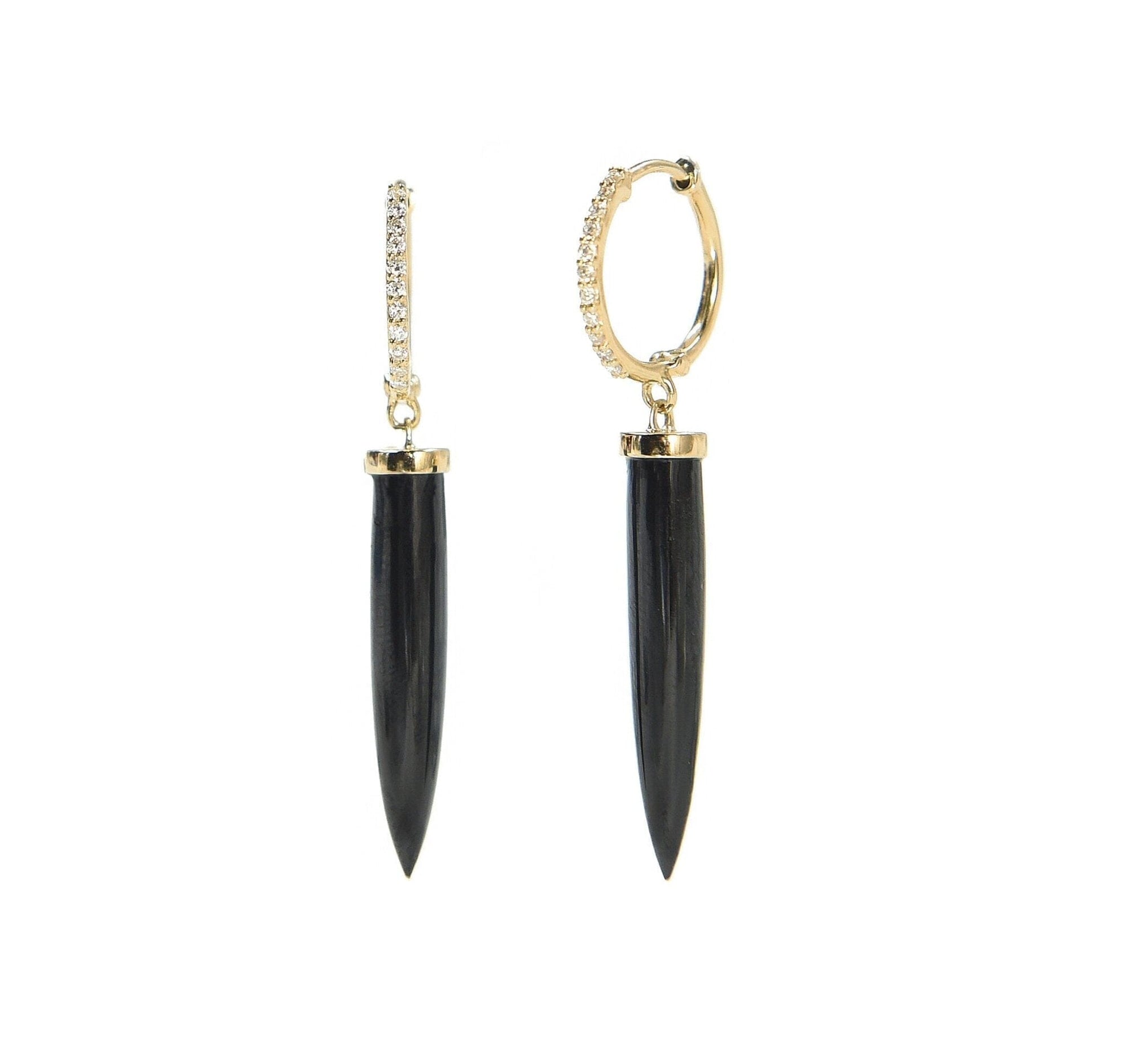 Aphrodite Diamonds & Black Spinel Hoop Earrings Earrings BONDEYE JEWELRY ® Yellow Gold Pair 