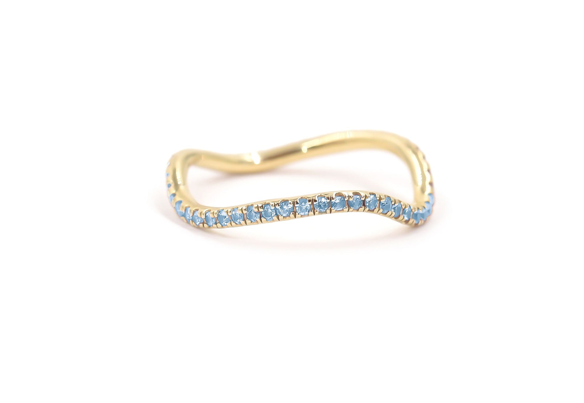 Birthstone Wave Ring Rings BONDEYE JEWELRY ® 4 Yellow Gold March - Aquamarine