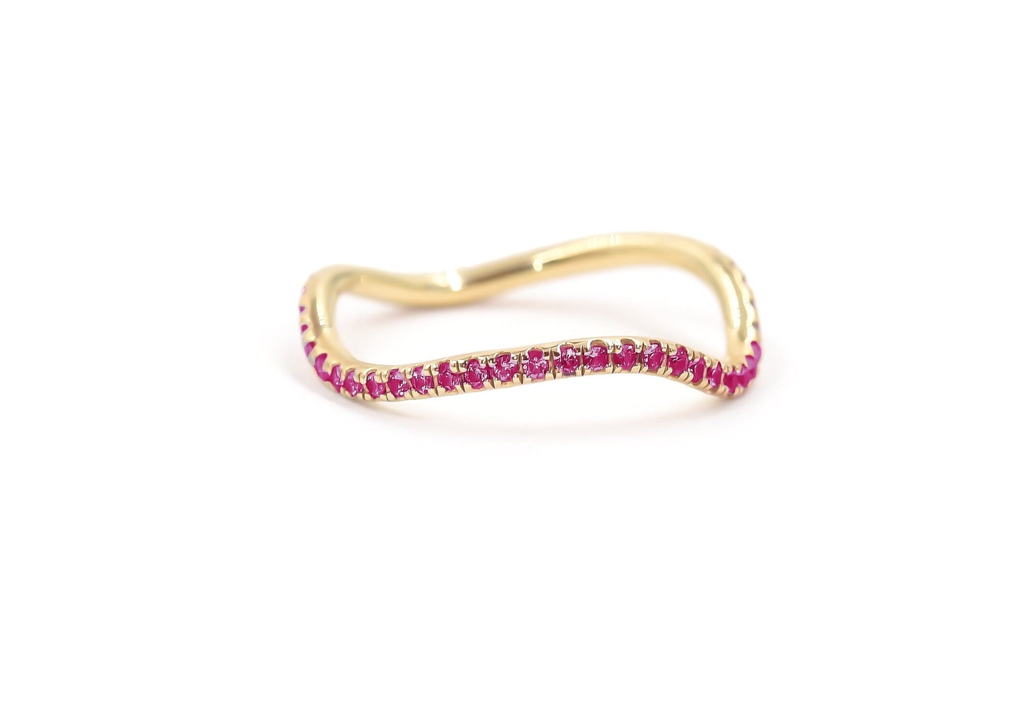 Birthstone Wave Ring Rings BONDEYE JEWELRY ® 7 Yellow Gold July - Ruby