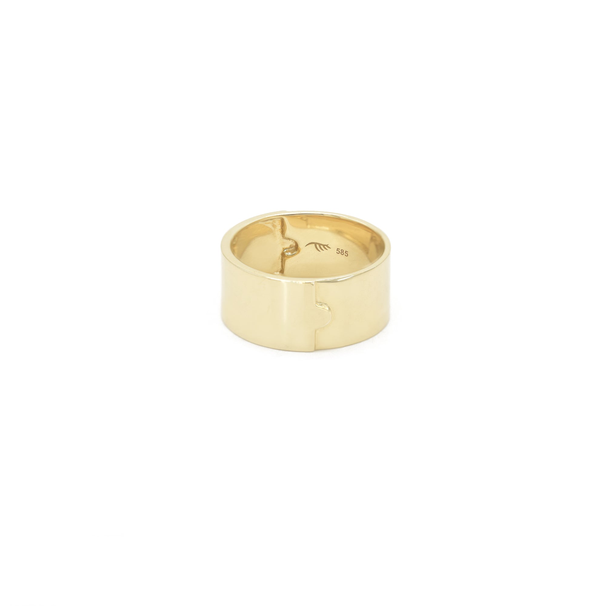 Bound By Love 14k Gold ring with engraved design on a white background Bondeye Jewelry