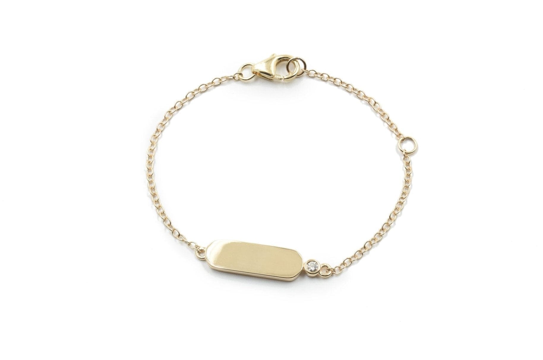 Custom Name plates Bracelets BONDEYE JEWELRY ® Yellow Gold April - White Diamond YG - 4IN