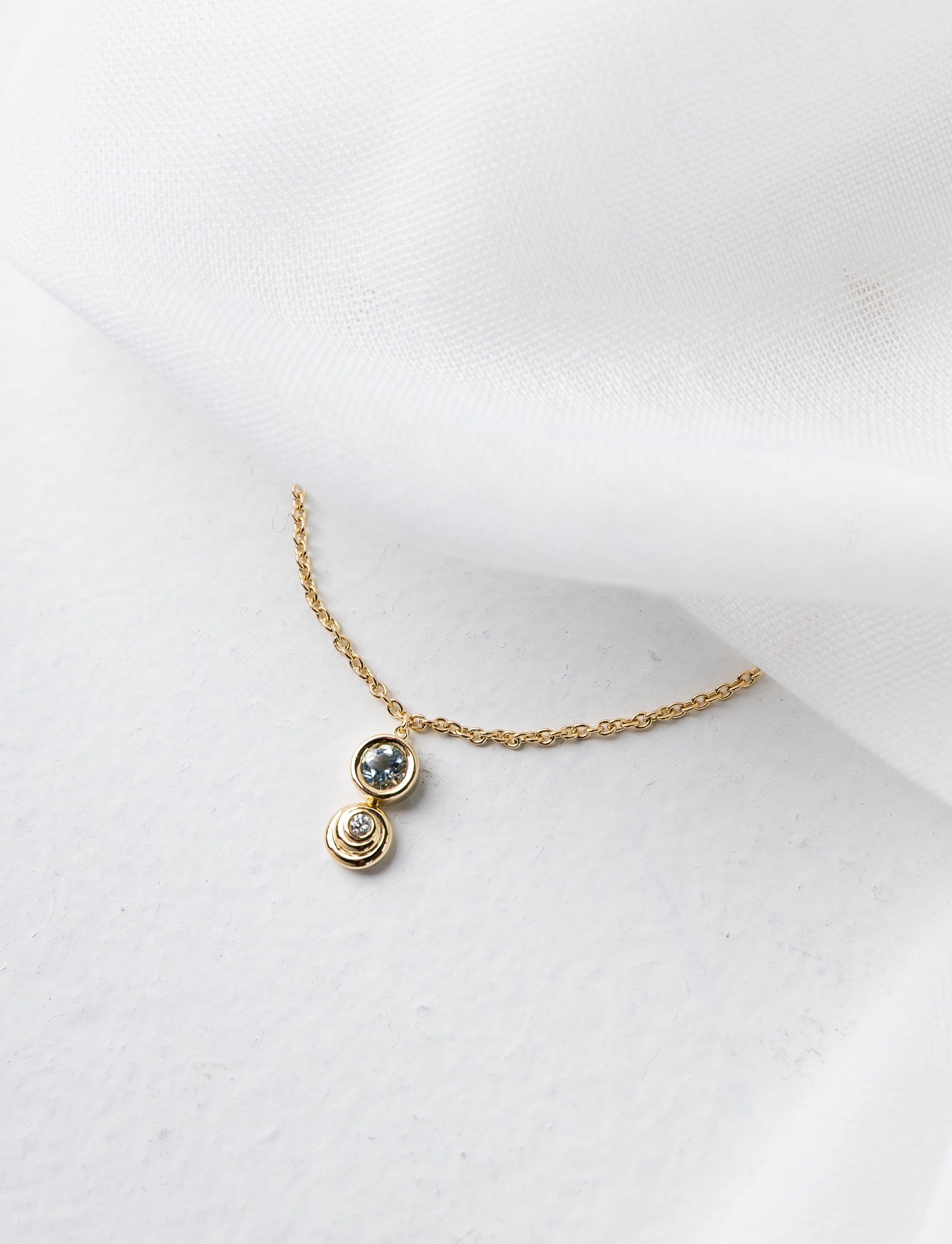 Sarah Necklace in 14K gold with aquamarine and white diamond pendant