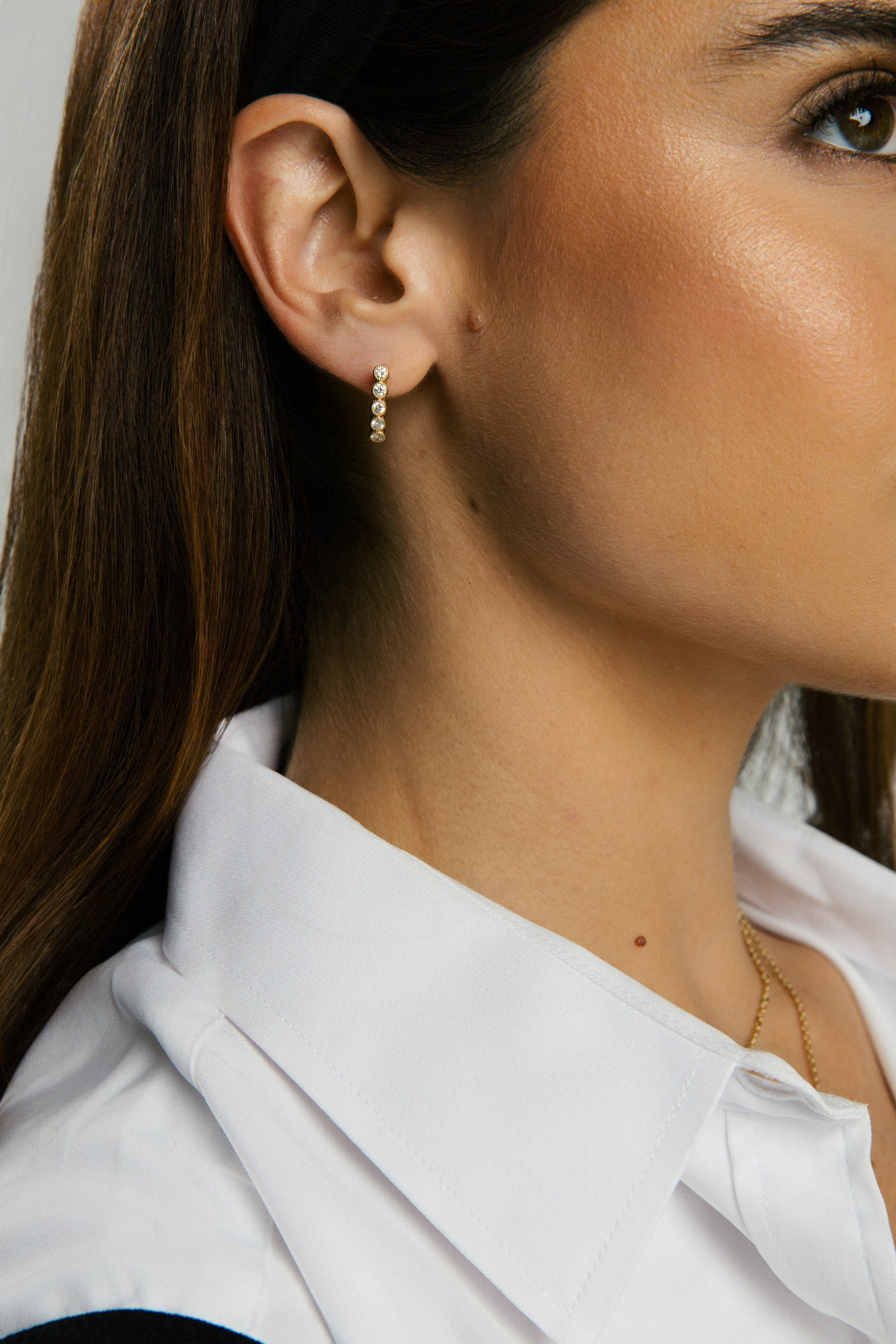 Diamond Bezel Huggie Hoops - BONDEYE JEWELRY ®