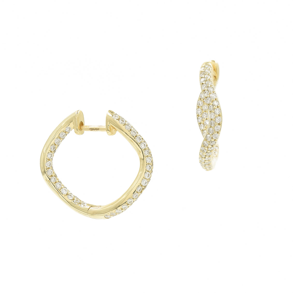 Large Hinged Wave Hoops, Full Pavé Diamonds Earrings