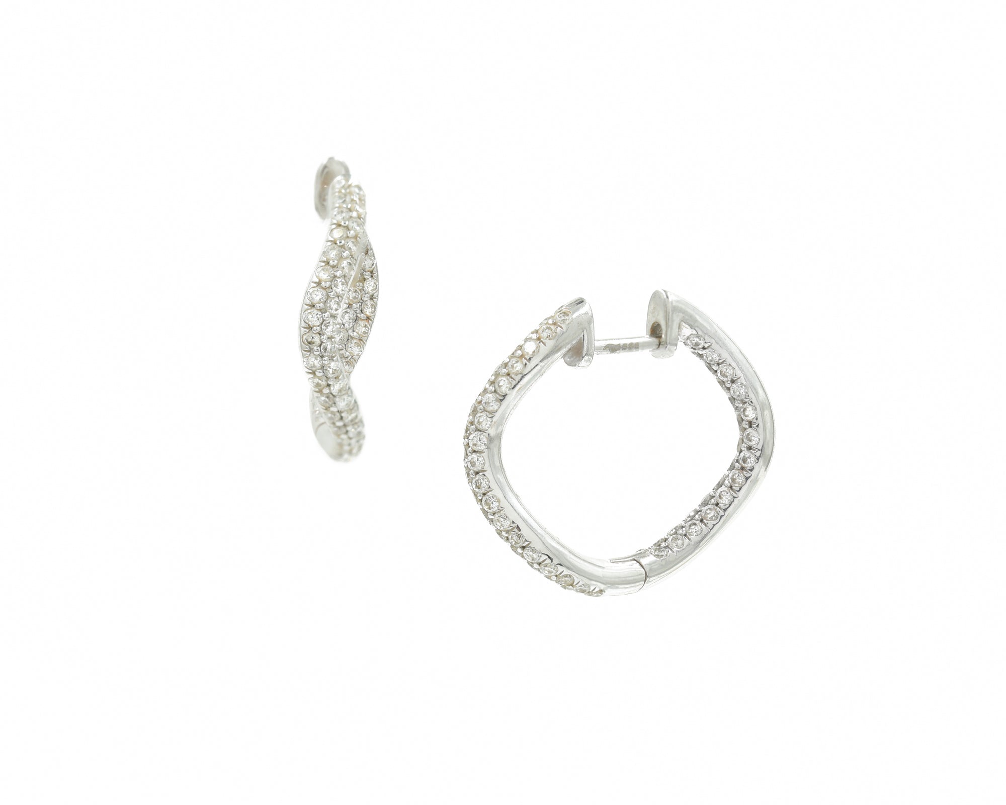 Large Hinged Wave Hoops, Full Pavé Diamonds - BONDEYE JEWELRY ®