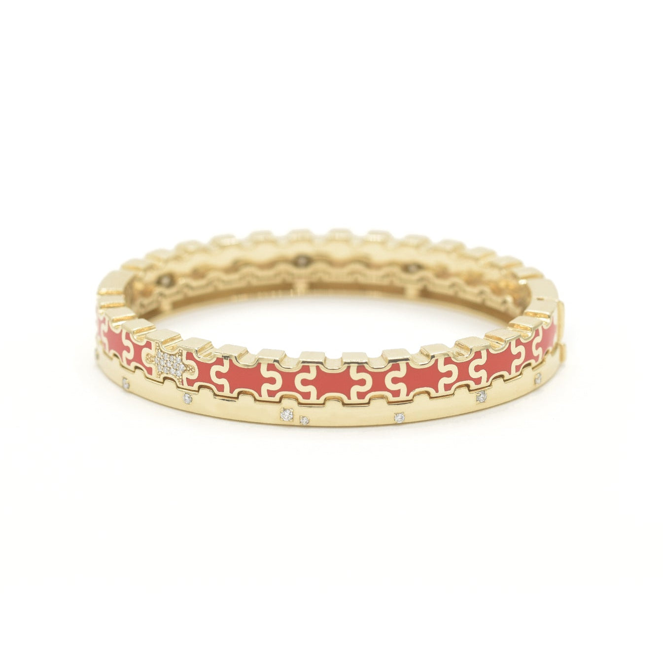 Linked in Love Brown &amp; Red Bracelet Gold bracelet with puzzle red and brown pattern Bondeye Jewelry