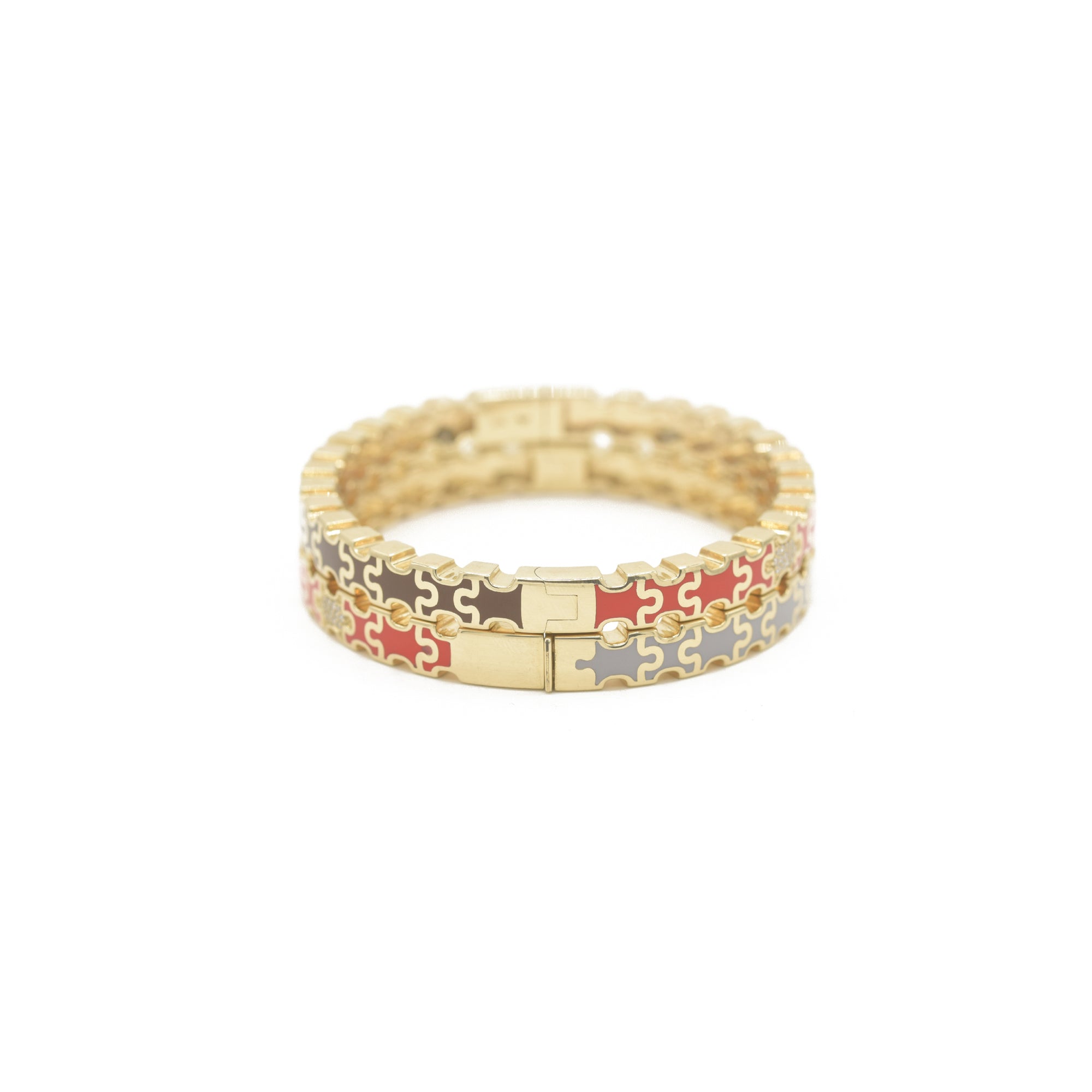 Linked in Love Brown &amp; Red Bracelet Gold bracelet with puzzle red and brown pattern Bondeye Jewelry