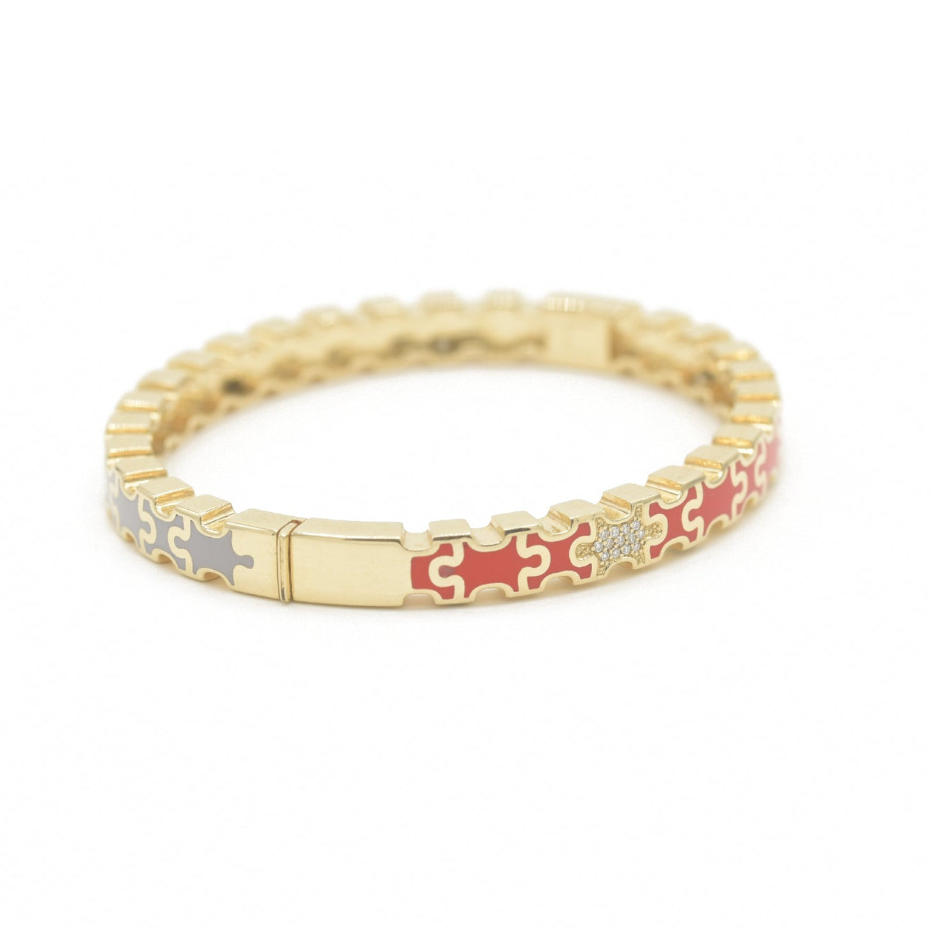 Gold bracelet with Linked in Love Red &amp; Grey Bracelet design Bondeye Jewelry