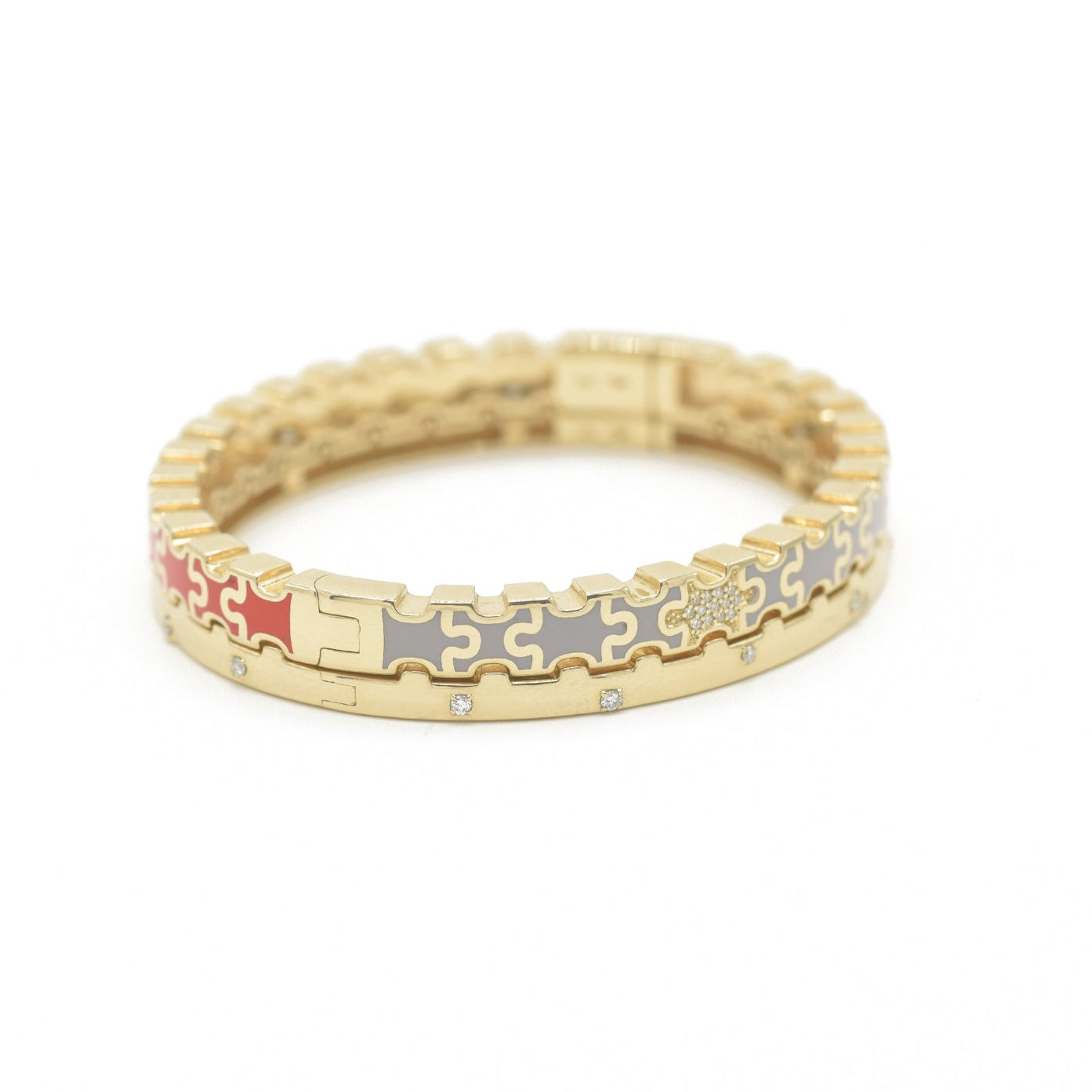 Gold bracelet with Linked in Love Red & Grey Bracelet design Bondeye Jewelry