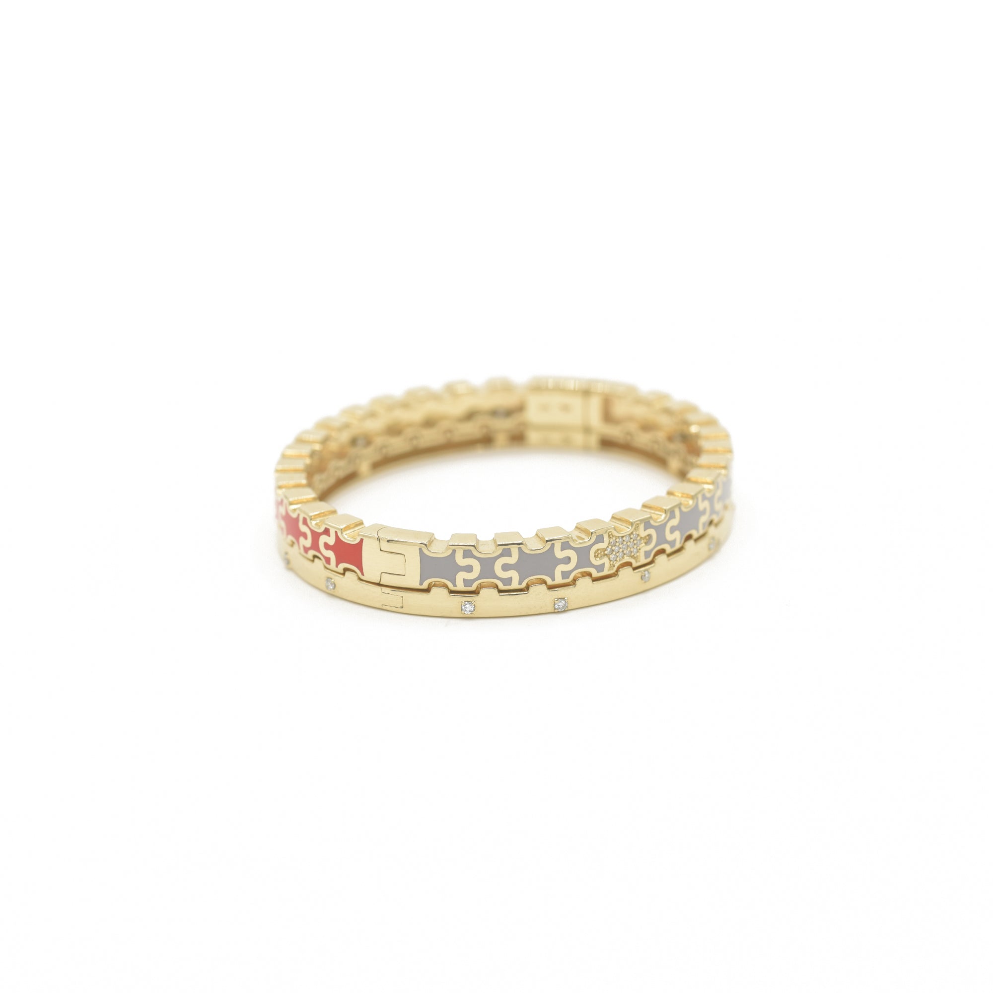 Gold bracelet with Linked in Love Red & Grey Bracelet design Bondeye Jewelry