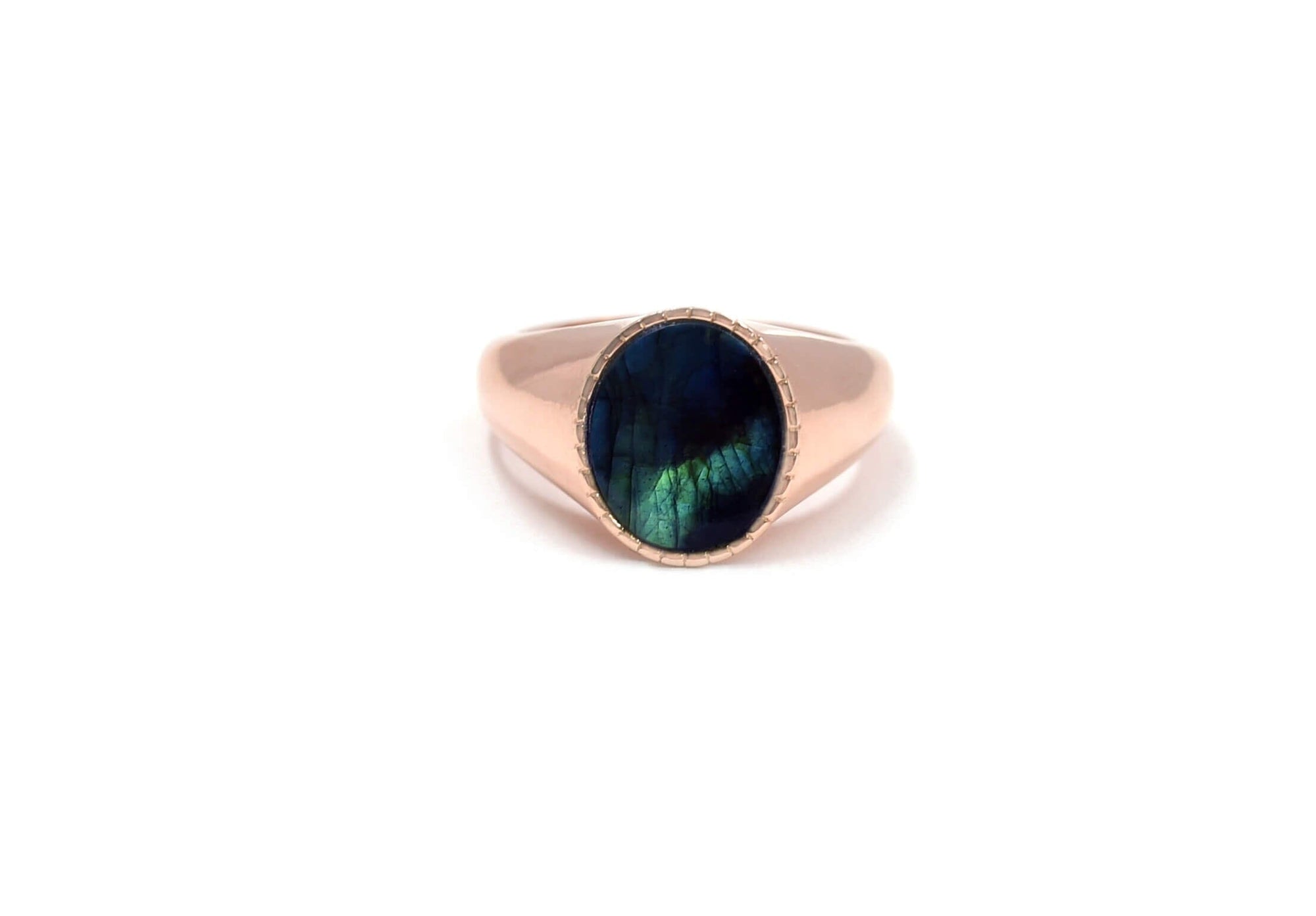 Markle Labradorite Circle Signet Rings BONDEYE JEWELRY ® Rose Gold 2.5 