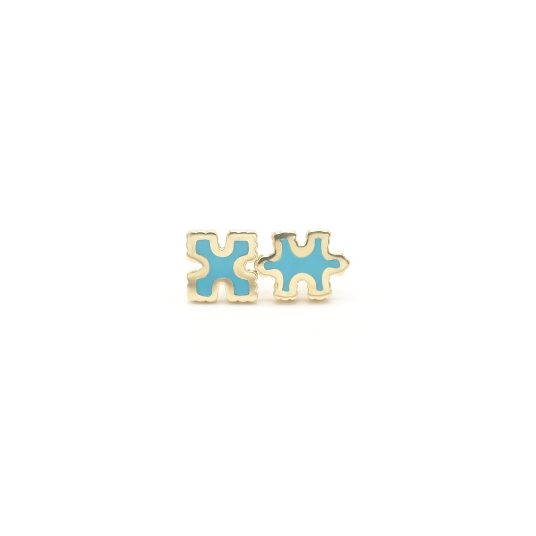 Side by Side Studs Pair of gold puzzle piece earrings Bondeye Jewelry