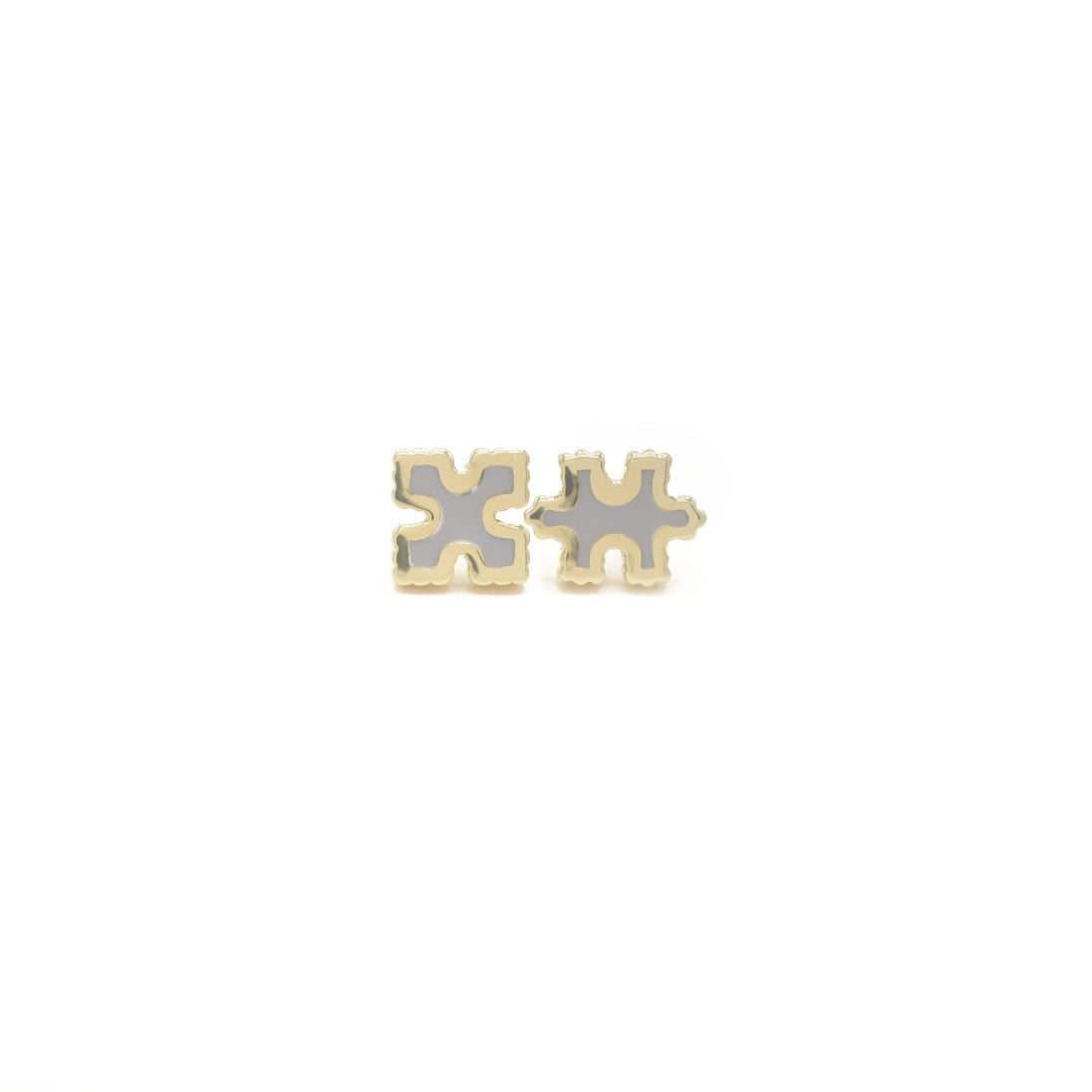 Side by Side Studs Pair of gold puzzle piece earrings Bondeye Jewelry