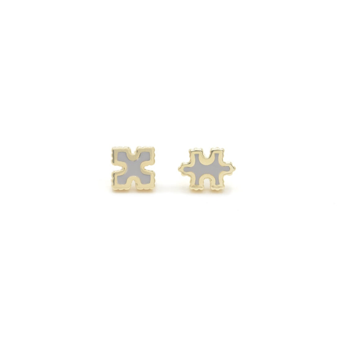 Side by Side Studs Pair of gold puzzle piece earrings Bondeye Jewelry