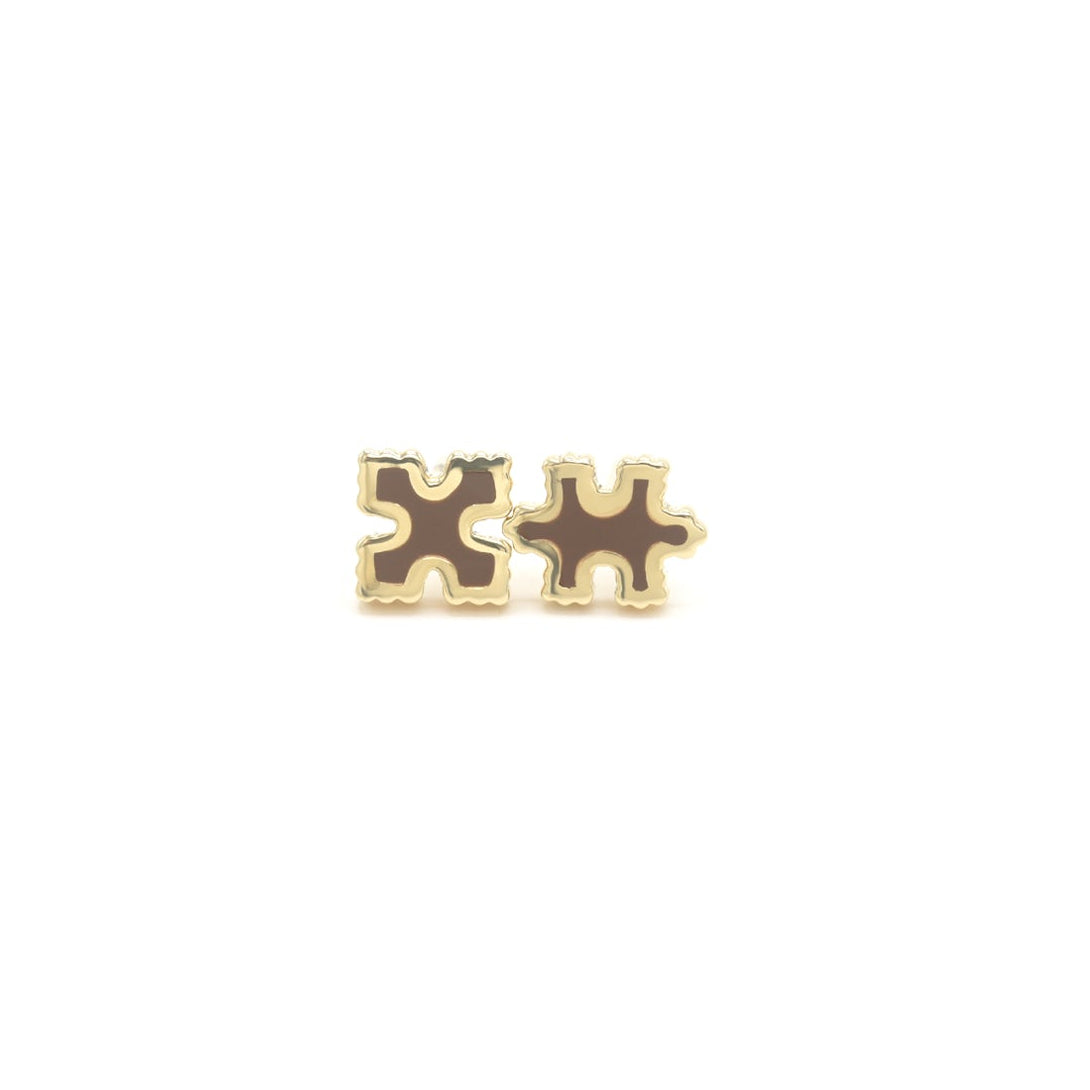 Side by Side Studs Pair of gold puzzle piece earrings Bondeye Jewelry