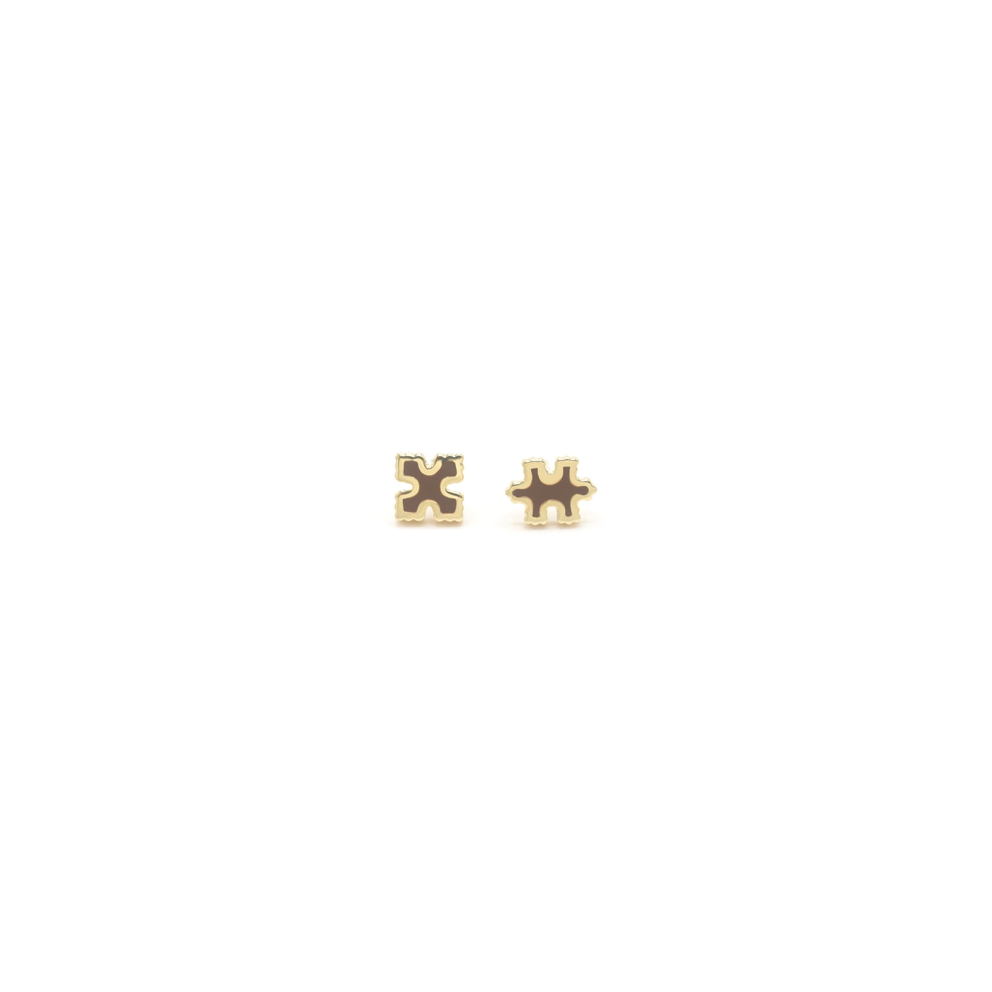 Side by Side Studs Pair of gold puzzle piece earrings Bondeye Jewelry