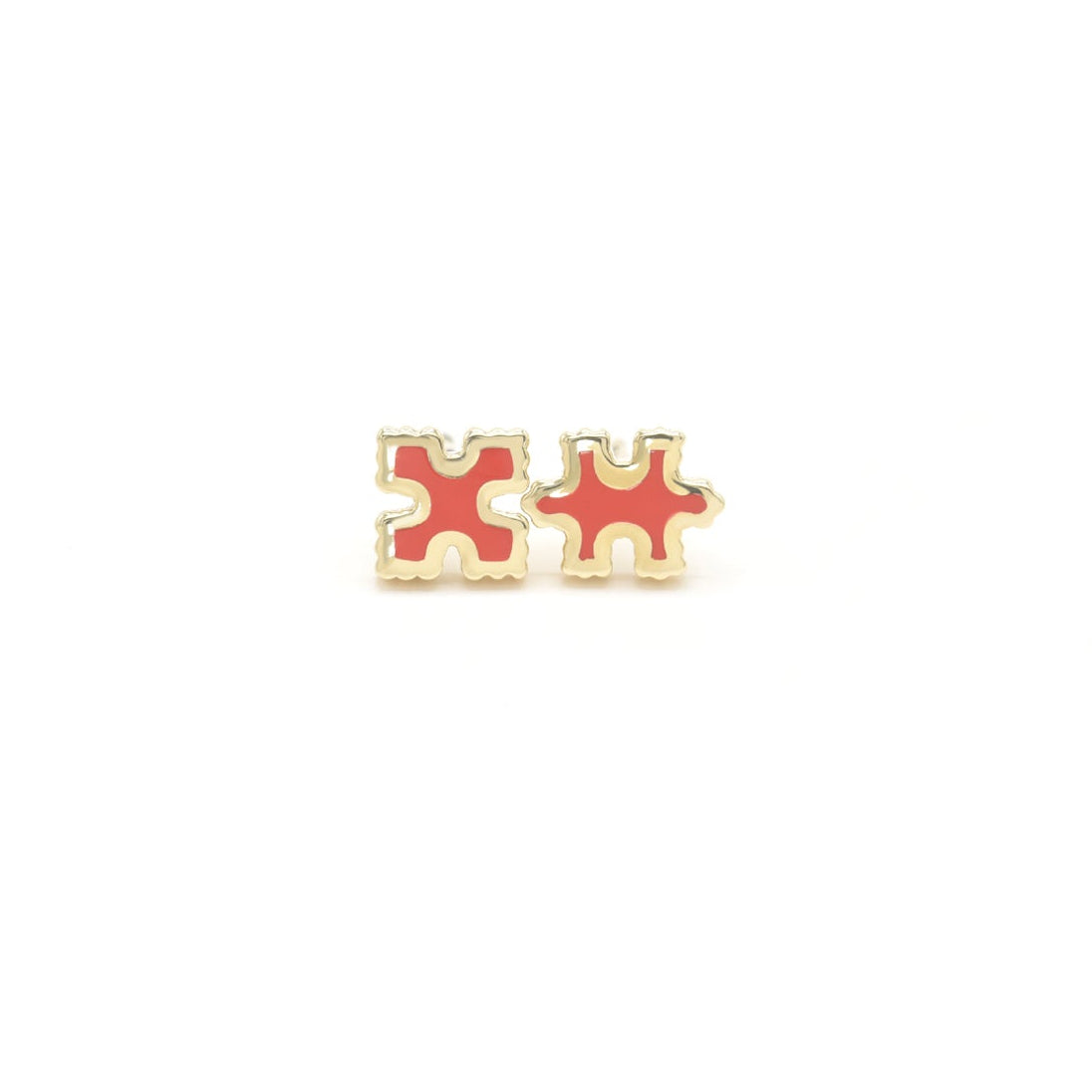 Side by Side Studs Pair of gold puzzle piece earrings Bondeye Jewelry