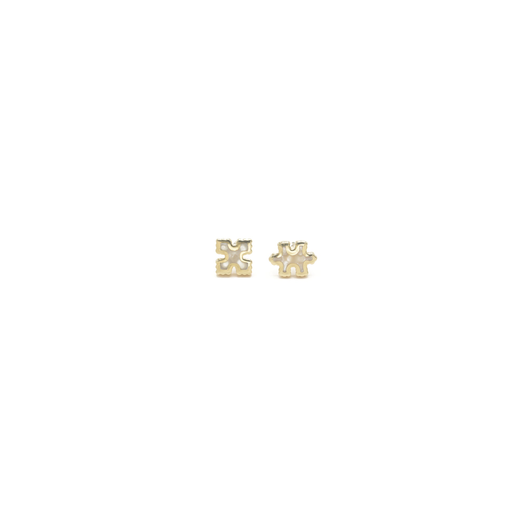 Side by Side Studs Pair of gold puzzle piece earrings Bondeye Jewelry