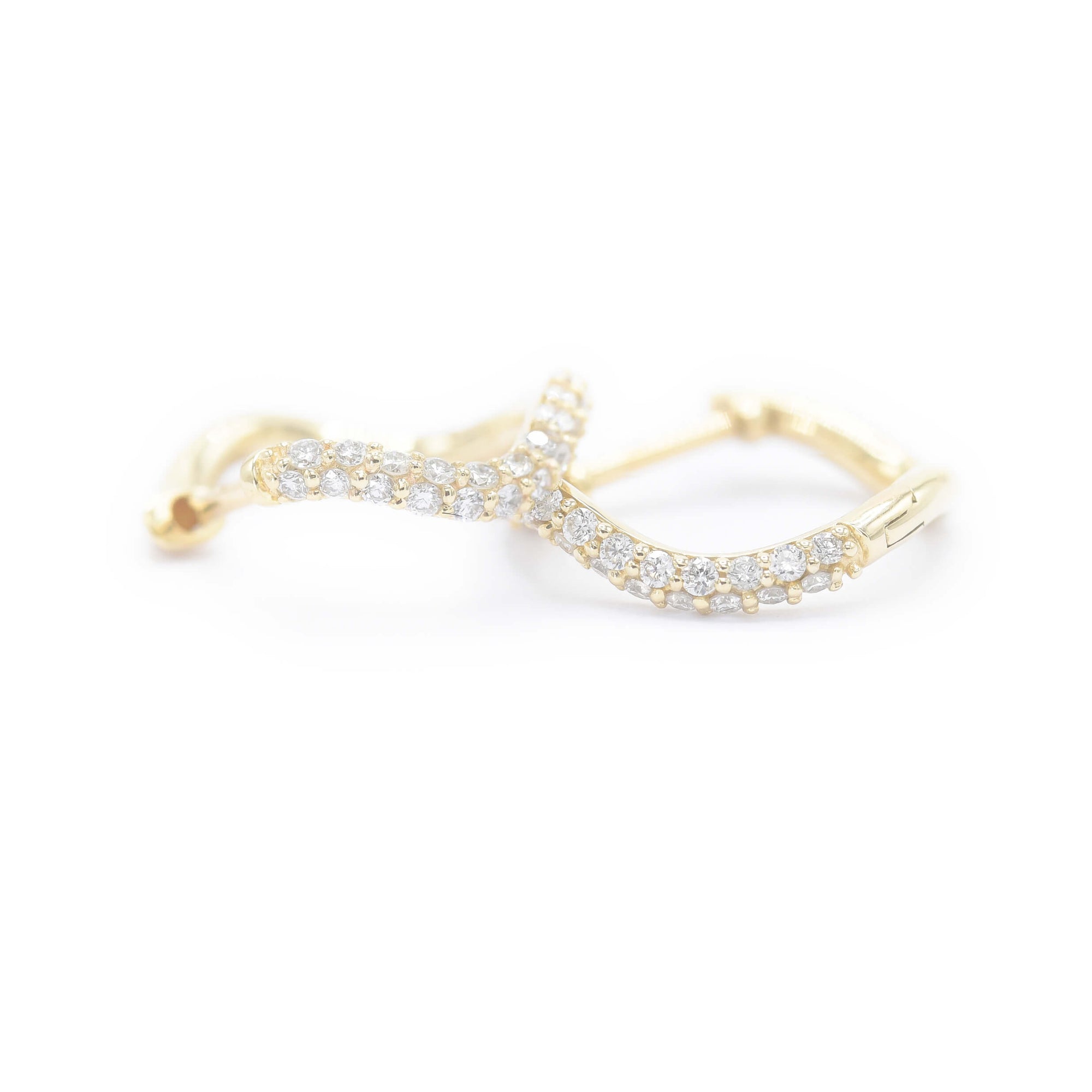 Small Hinged Wave Hoops, Pavé Diamonds (Front Only) - BONDEYE JEWELRY ®