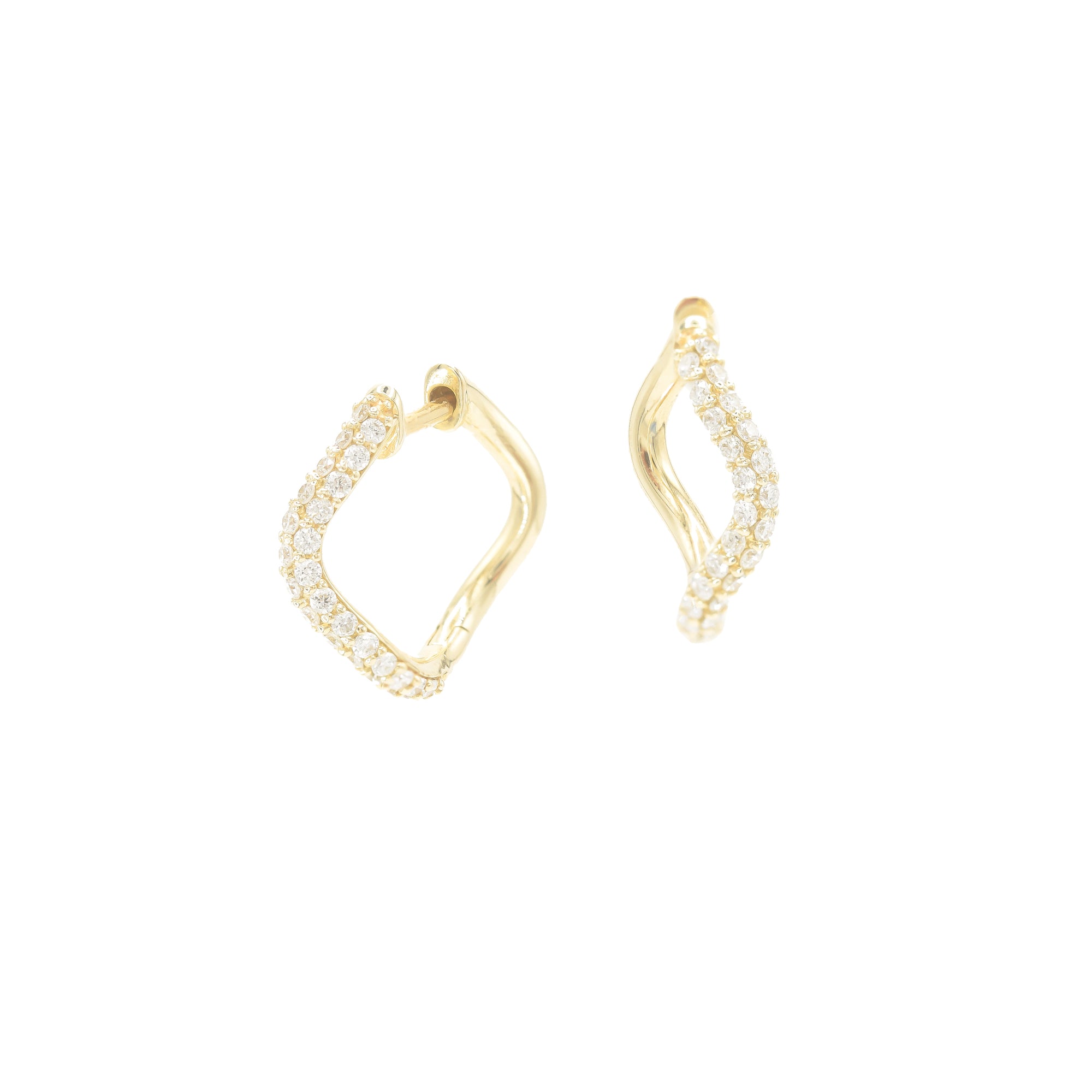 Small Hinged Wave Hoops, Pavé Diamonds (Front Only) - BONDEYE JEWELRY ®