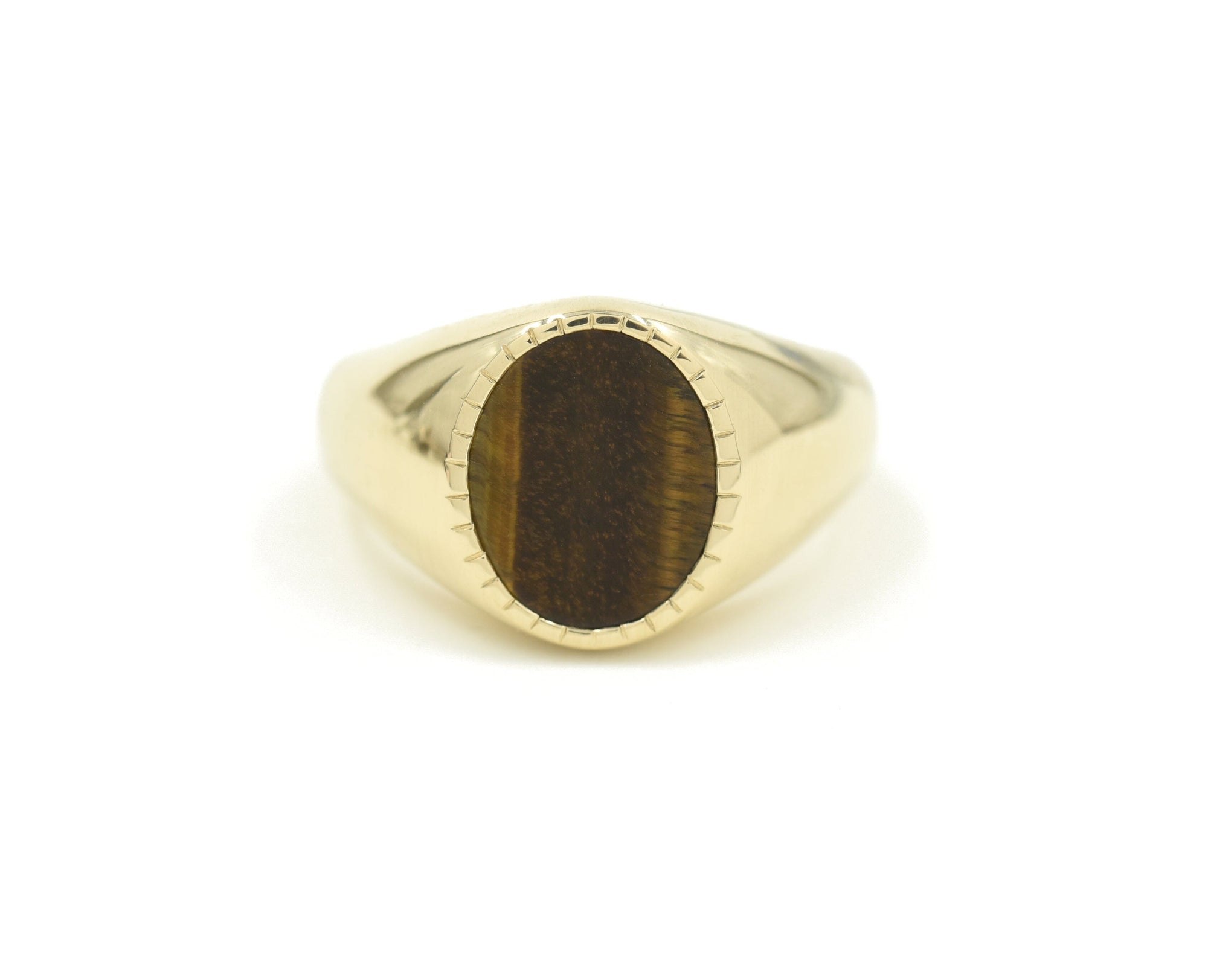 Tiger's Eye Textured Signet Ring Rings BONDEYE JEWELRY ® Yellow Gold 2.5 