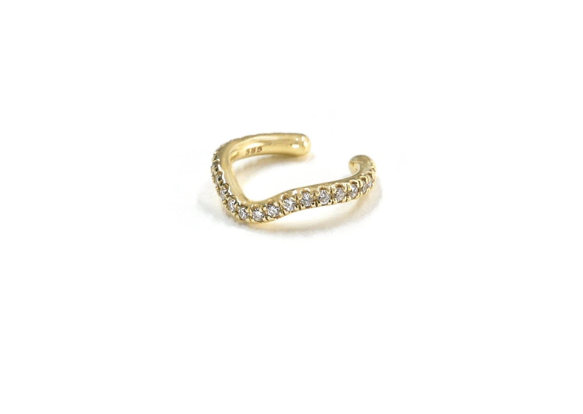 Wave Ear Cuff White Diamonds Earrings BONDEYE JEWELRY ® Yellow Gold 