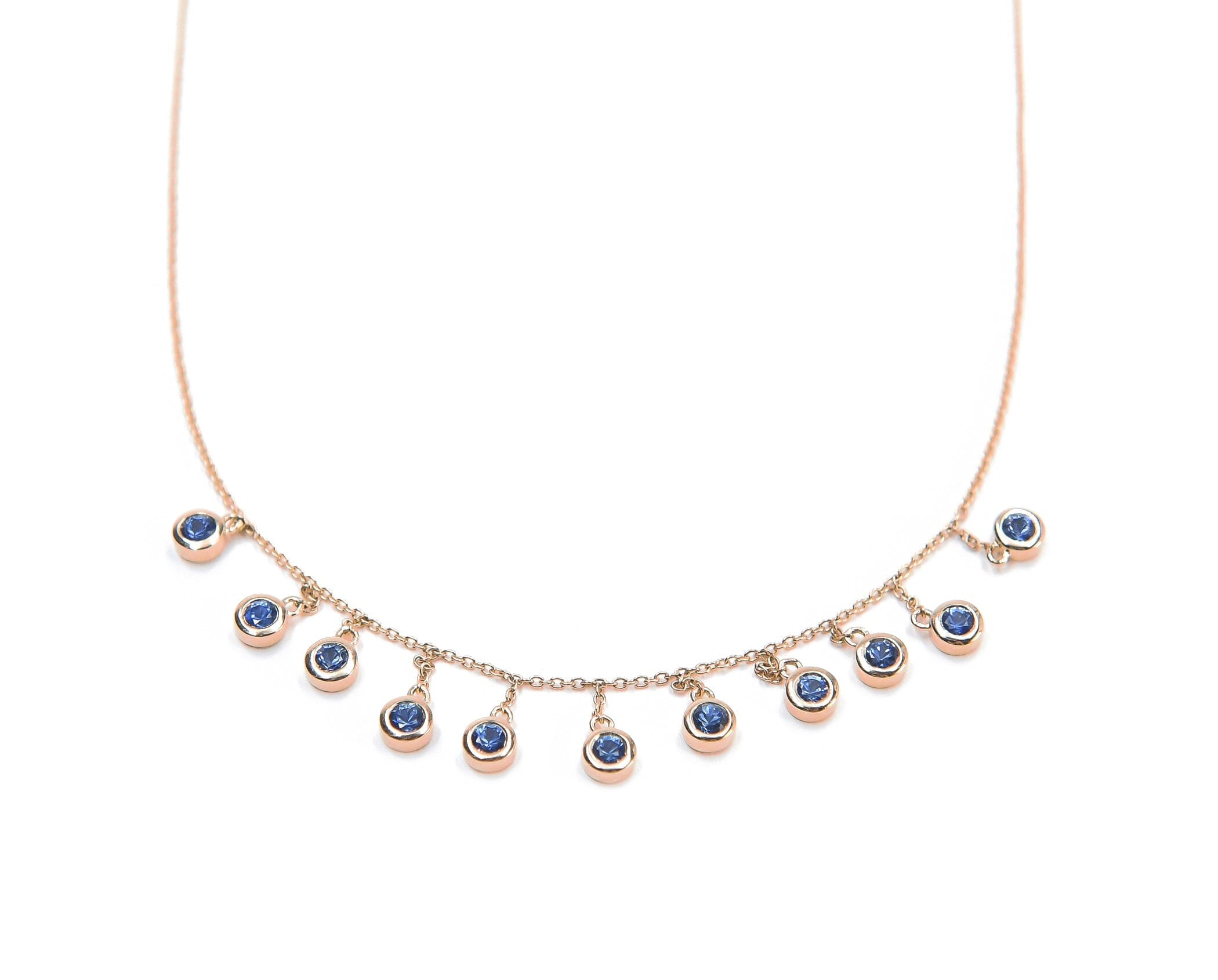 Droplet Necklace Blue Sapphires BONDEYE JEWELRY ® Rose Gold 